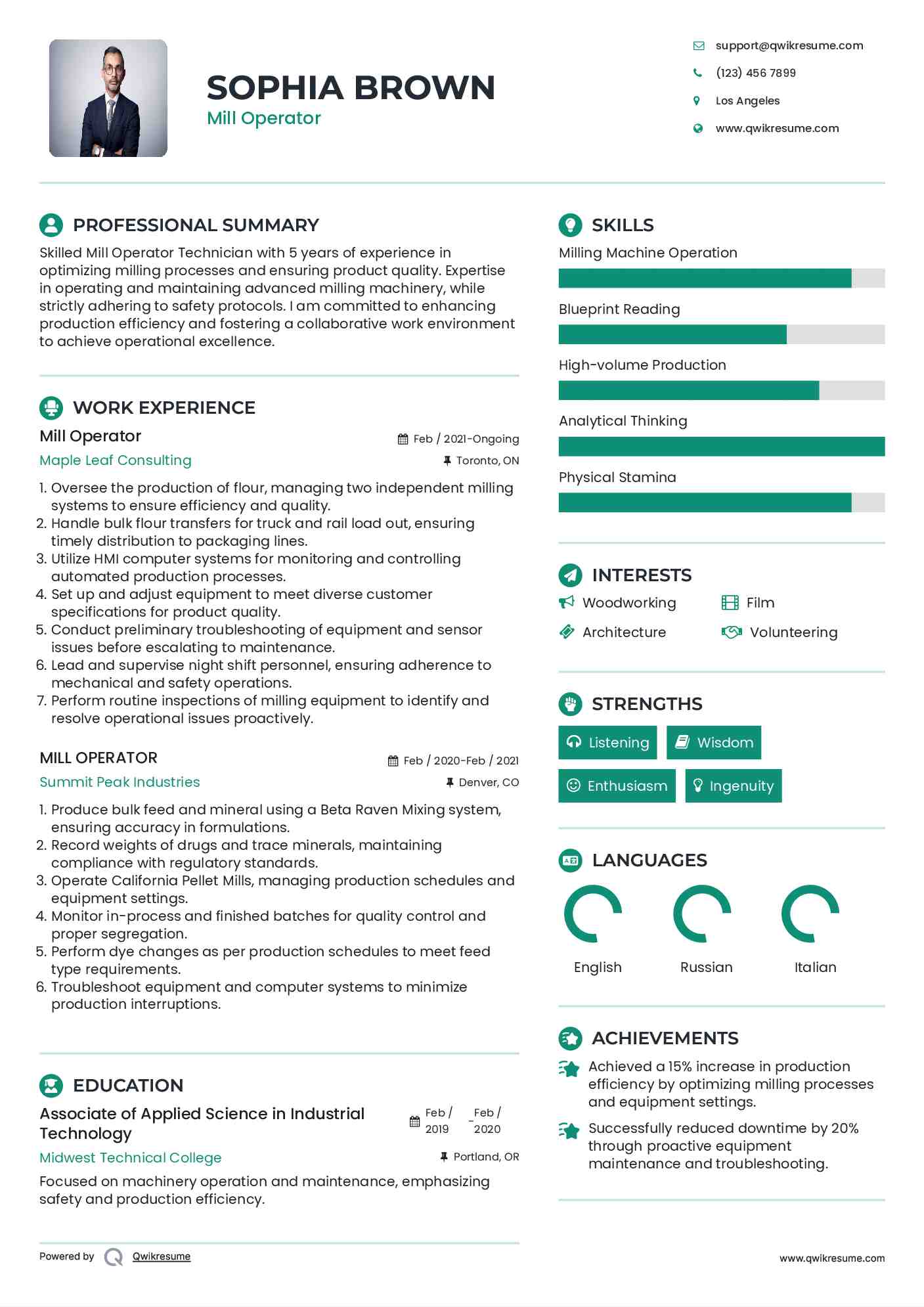 Mill Operator Resume Example