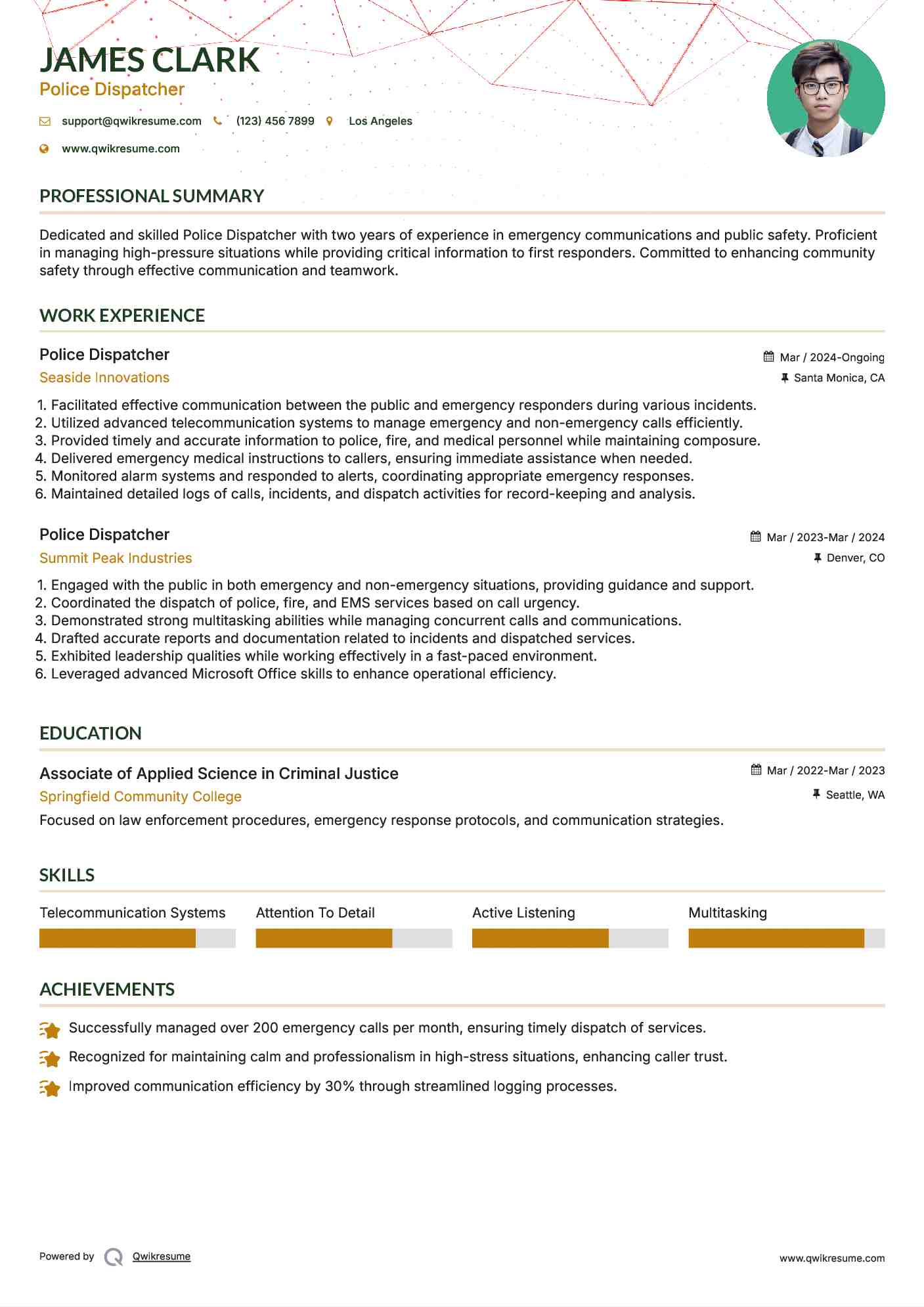 Police Dispatcher Resume Template