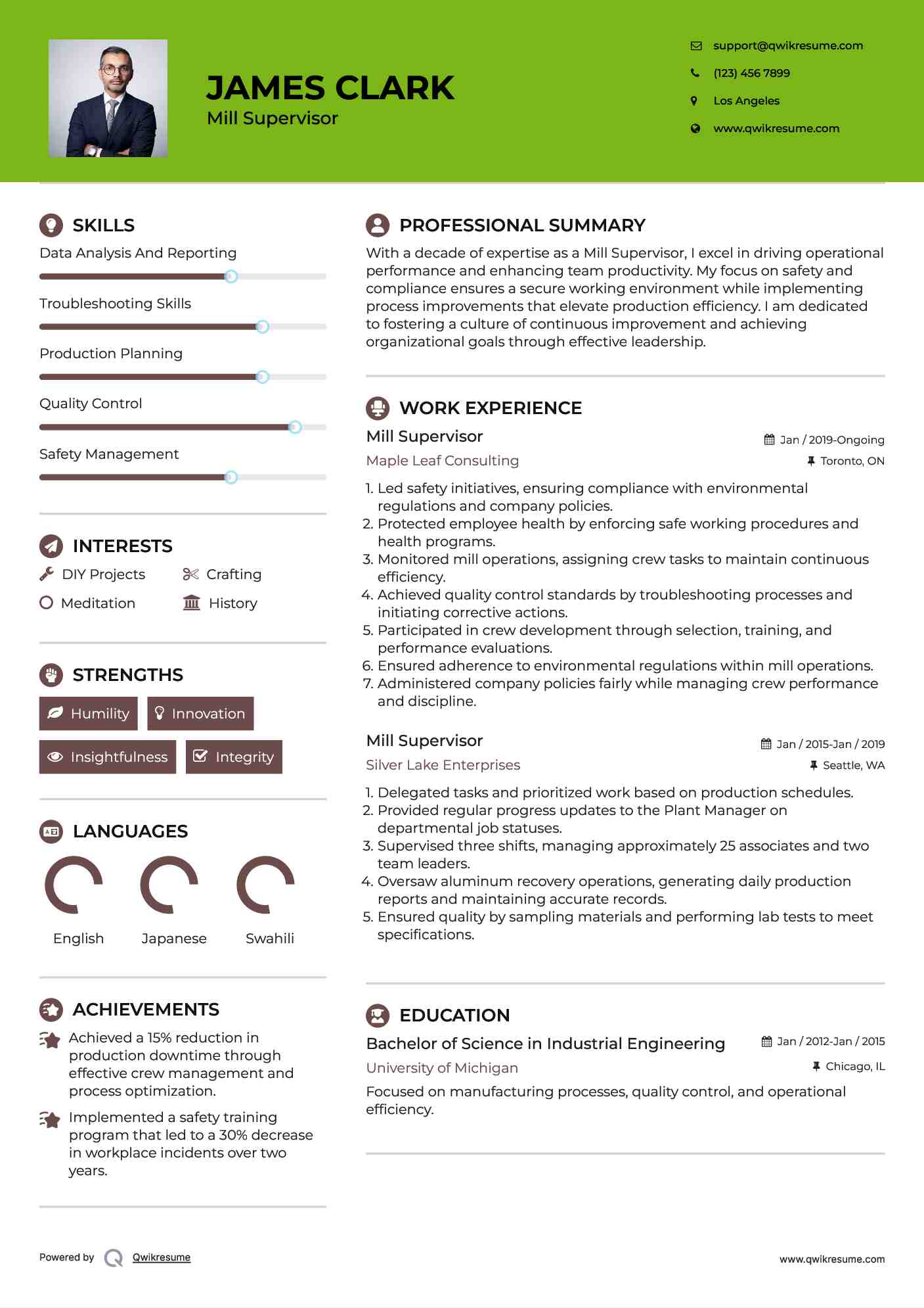 Mill Supervisor Resume Format