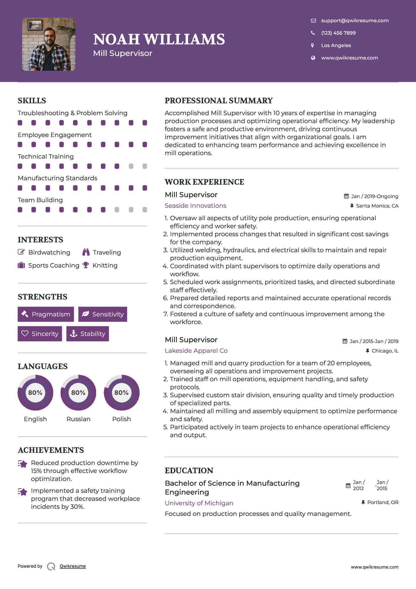 Mill Supervisor Resume Format