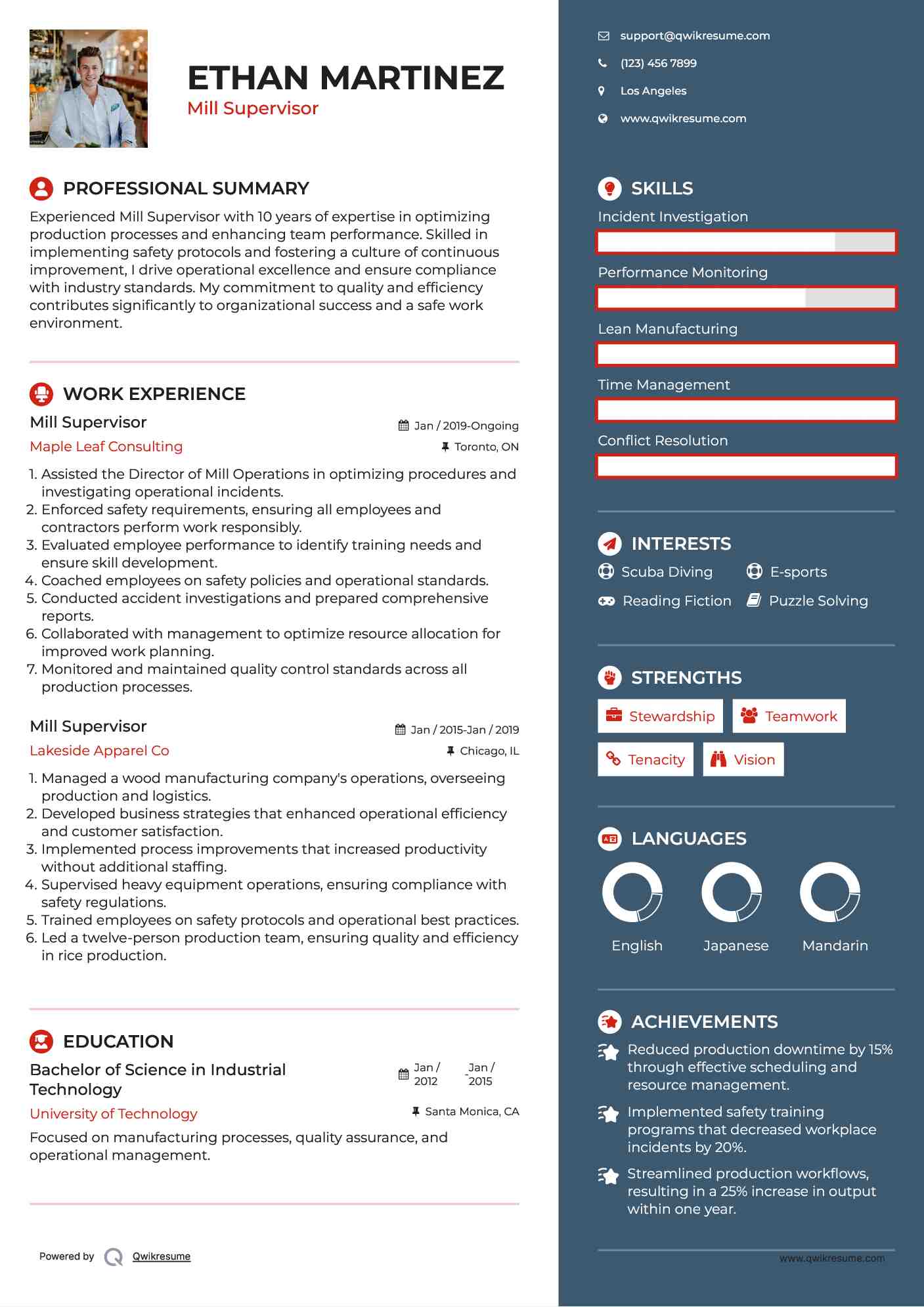 Mill Supervisor Resume Template