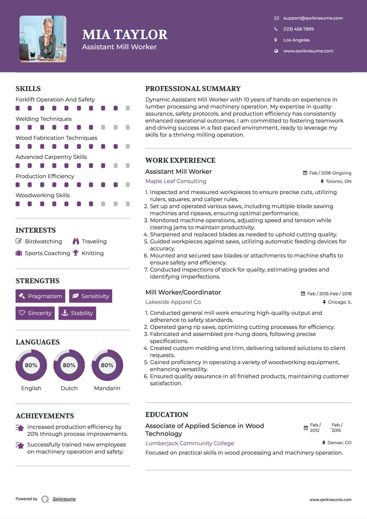 Mill Worker Resume Samples QwikResume