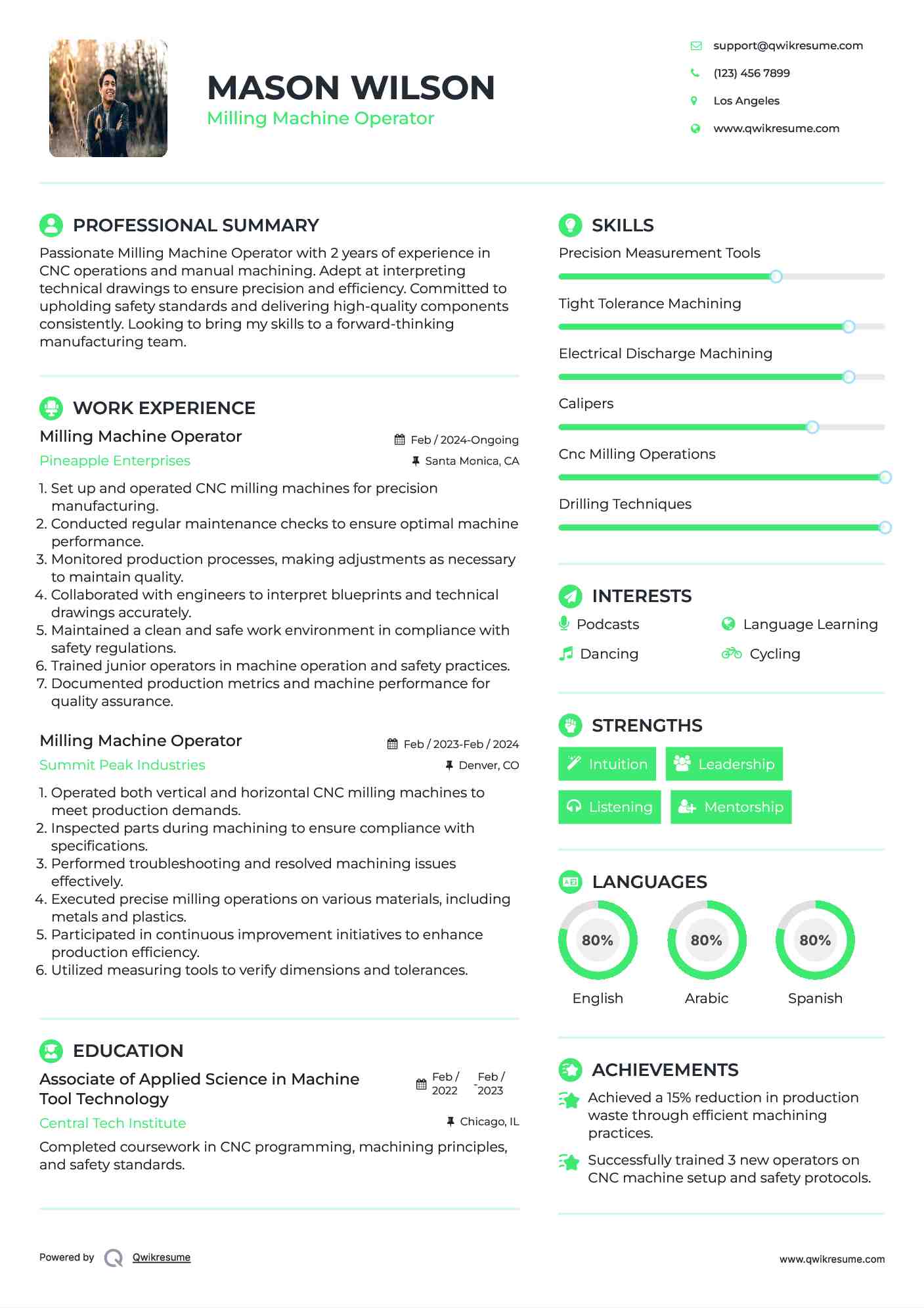 Milling Machine Operator Resume Template