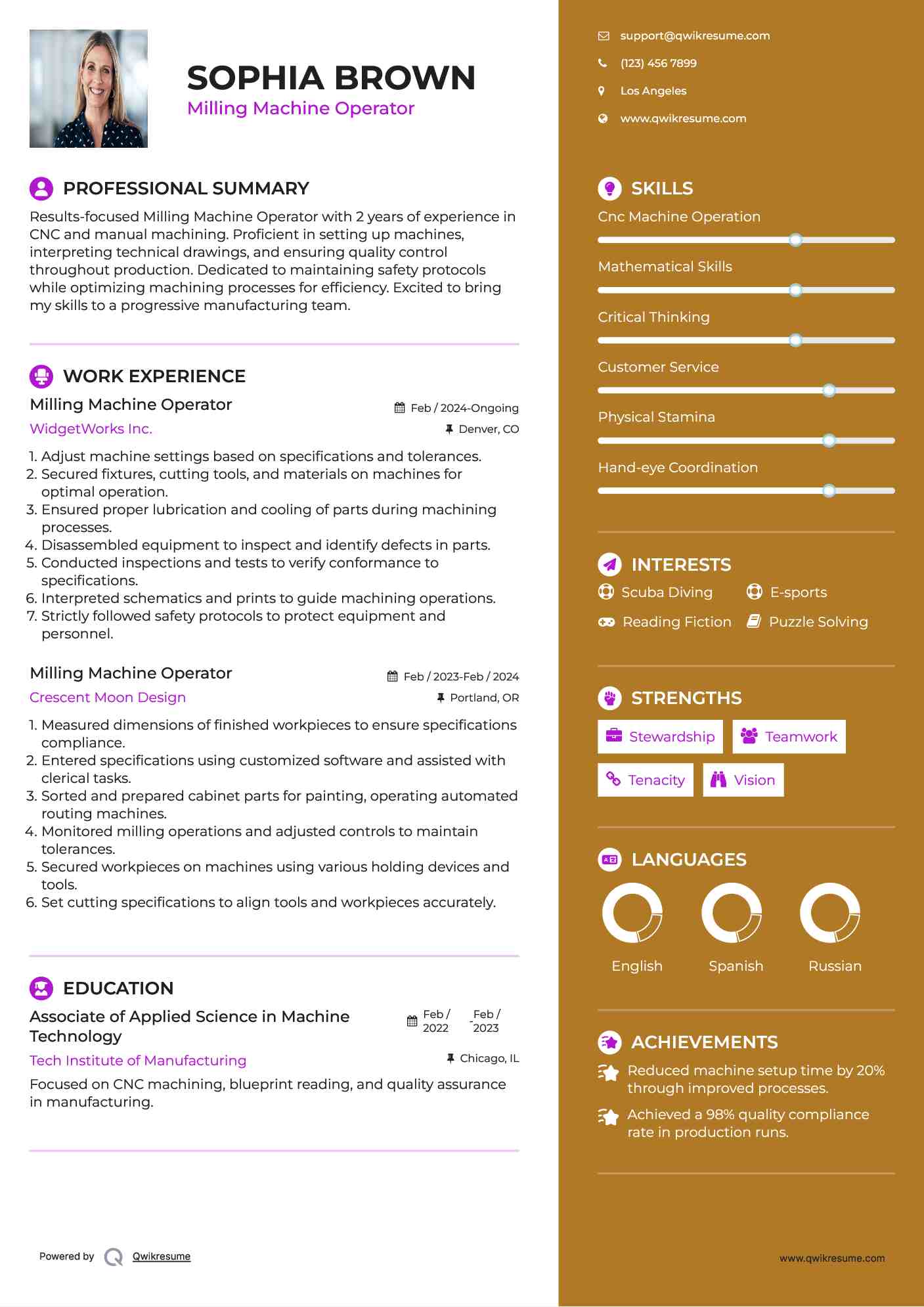 Milling Machine Operator Resume Model