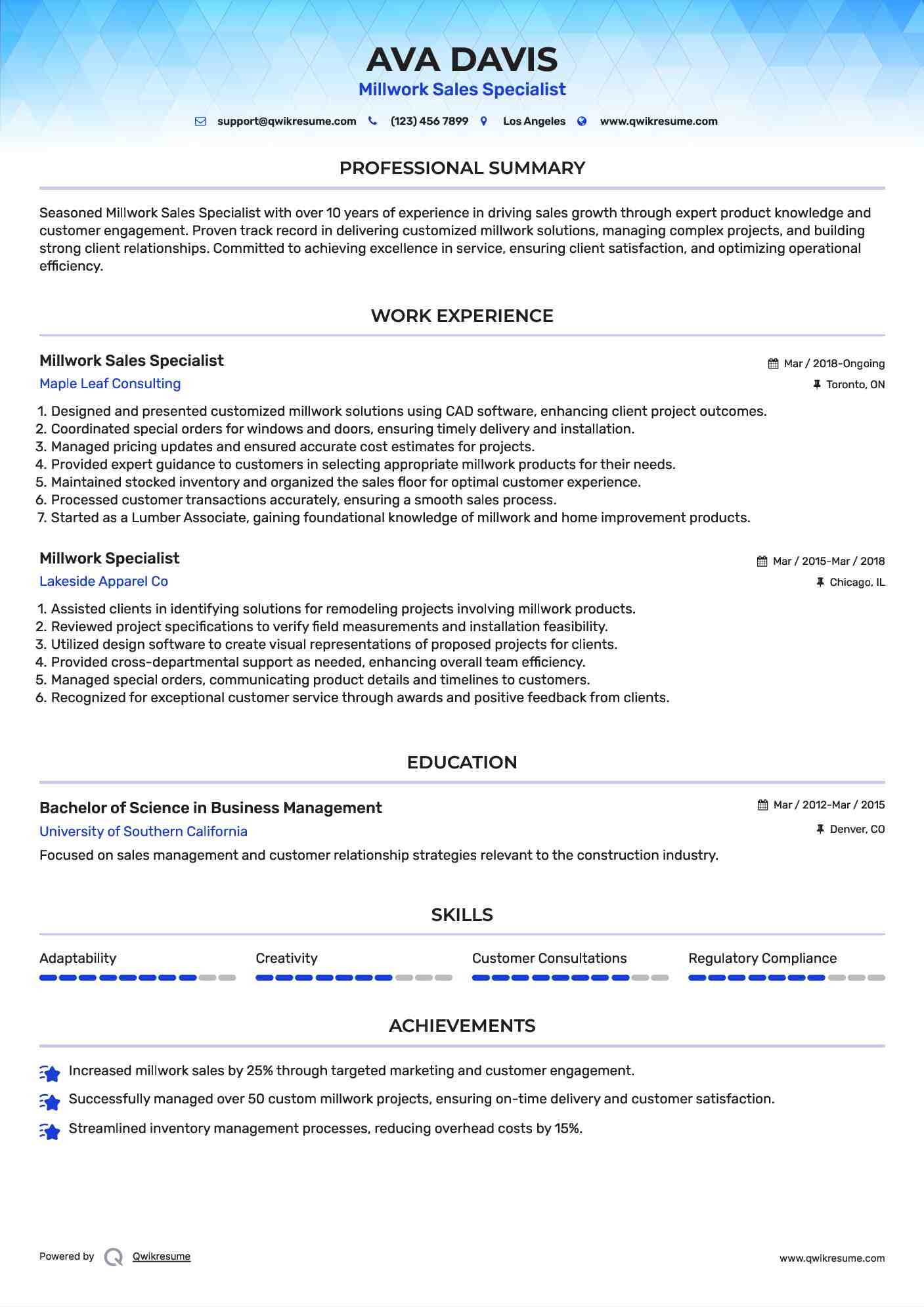 Millwork Specialist Resume Samples QwikResume