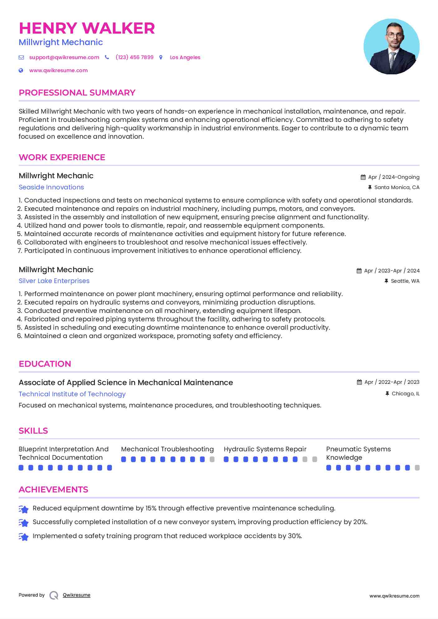 Millwright Mechanic Resume Template