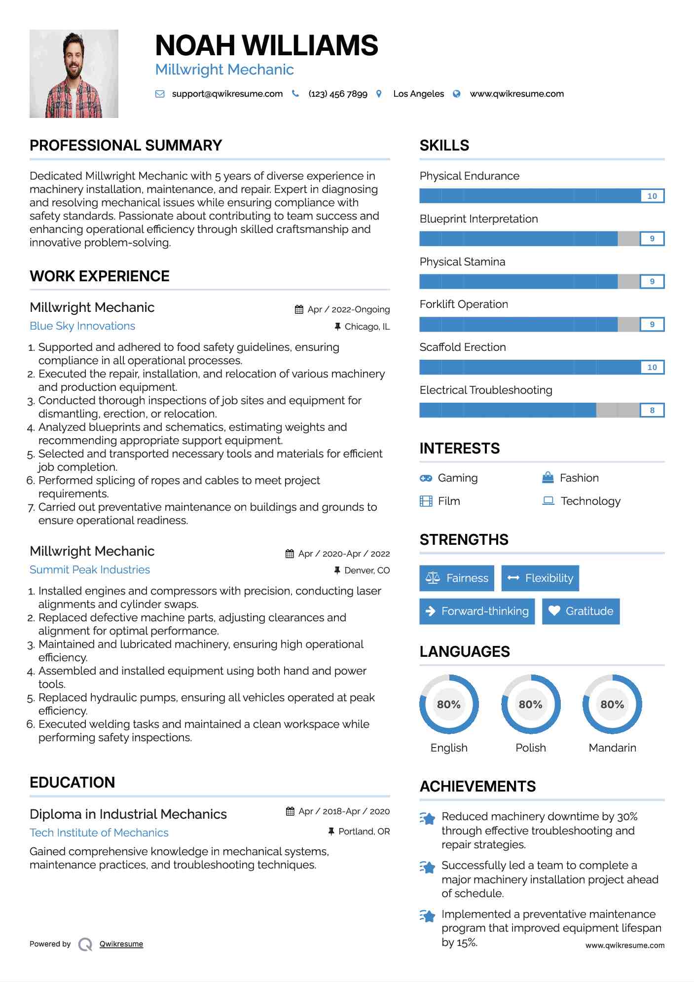 Millwright Mechanic Resume Example