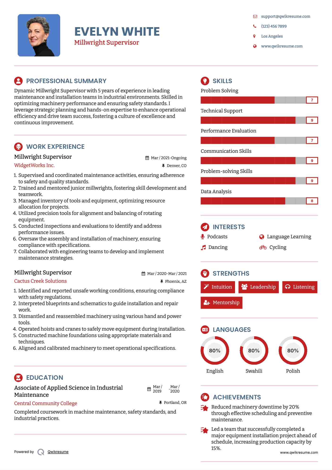 Millwright Supervisor Resume Samples QwikResume