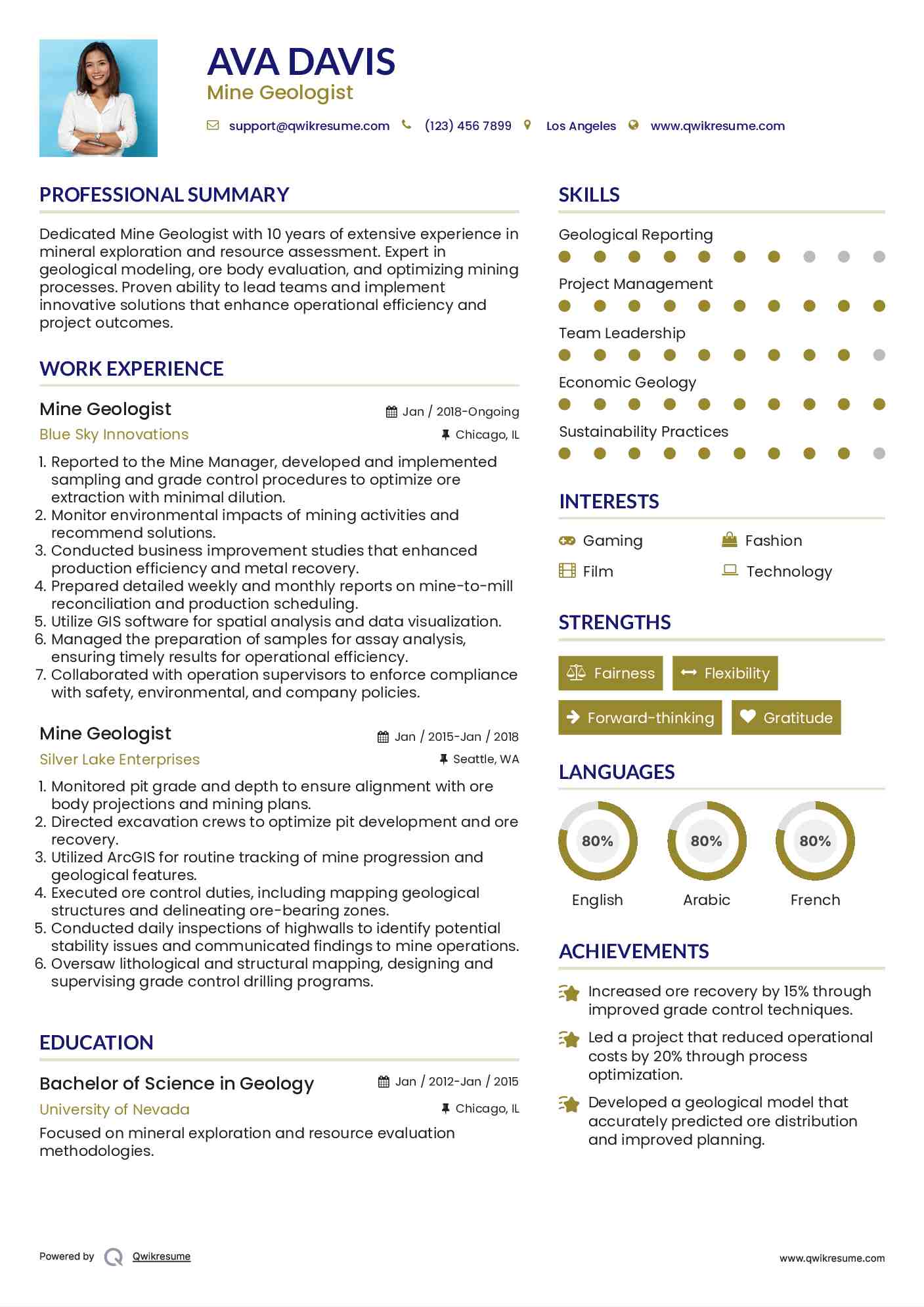 Mine Geologist Resume Model