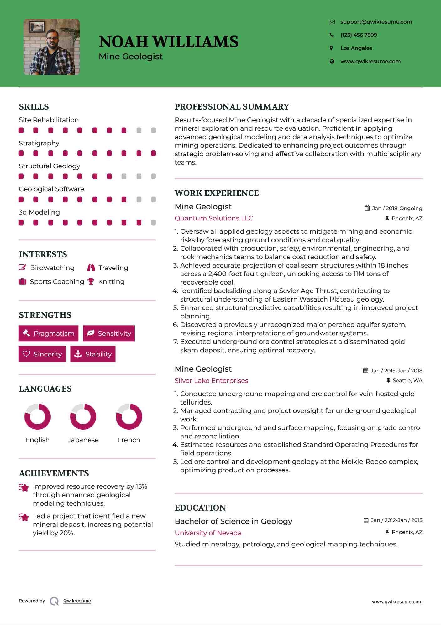 Mine Geologist Resume Sample