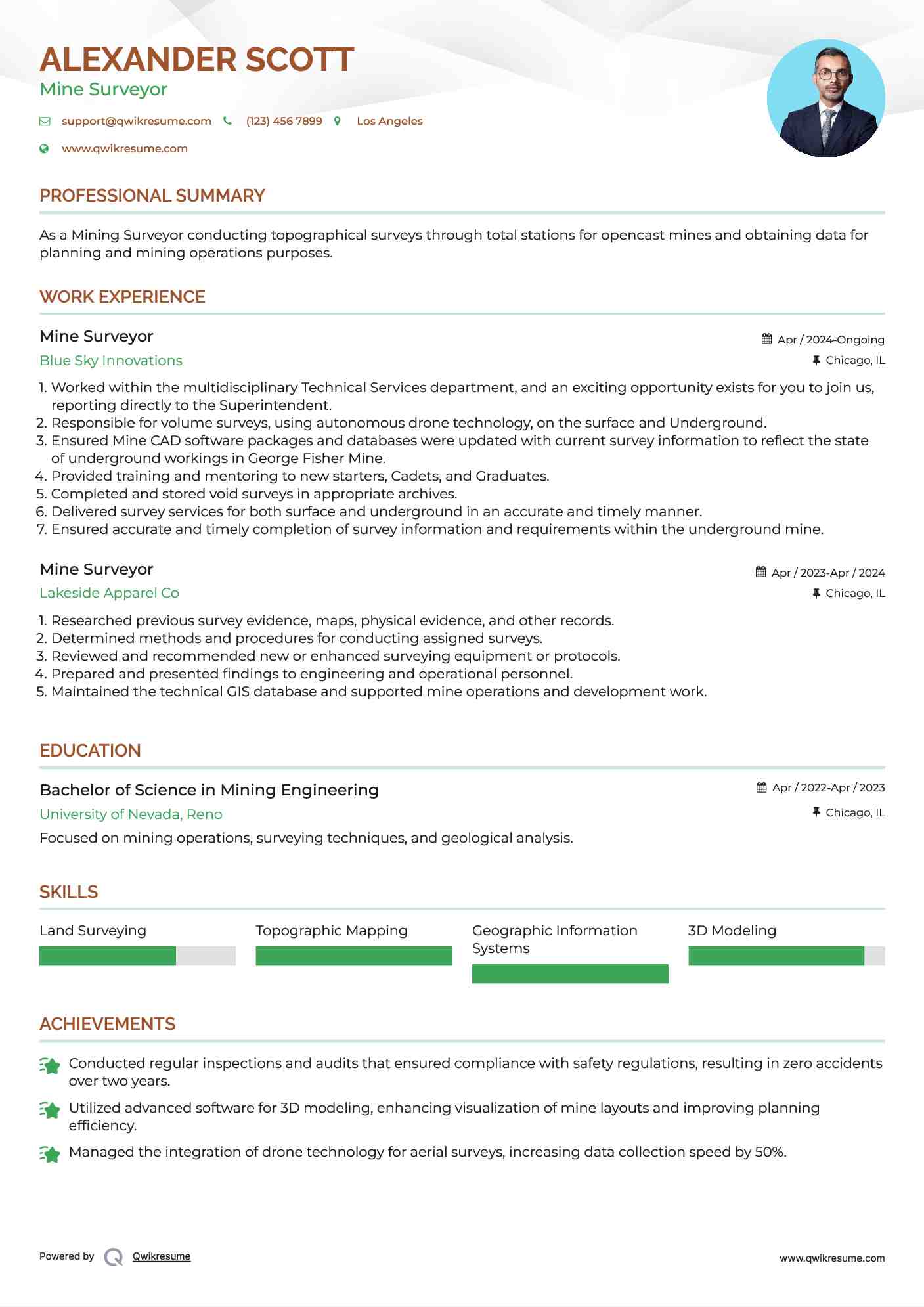 Mine Surveyor Resume Template