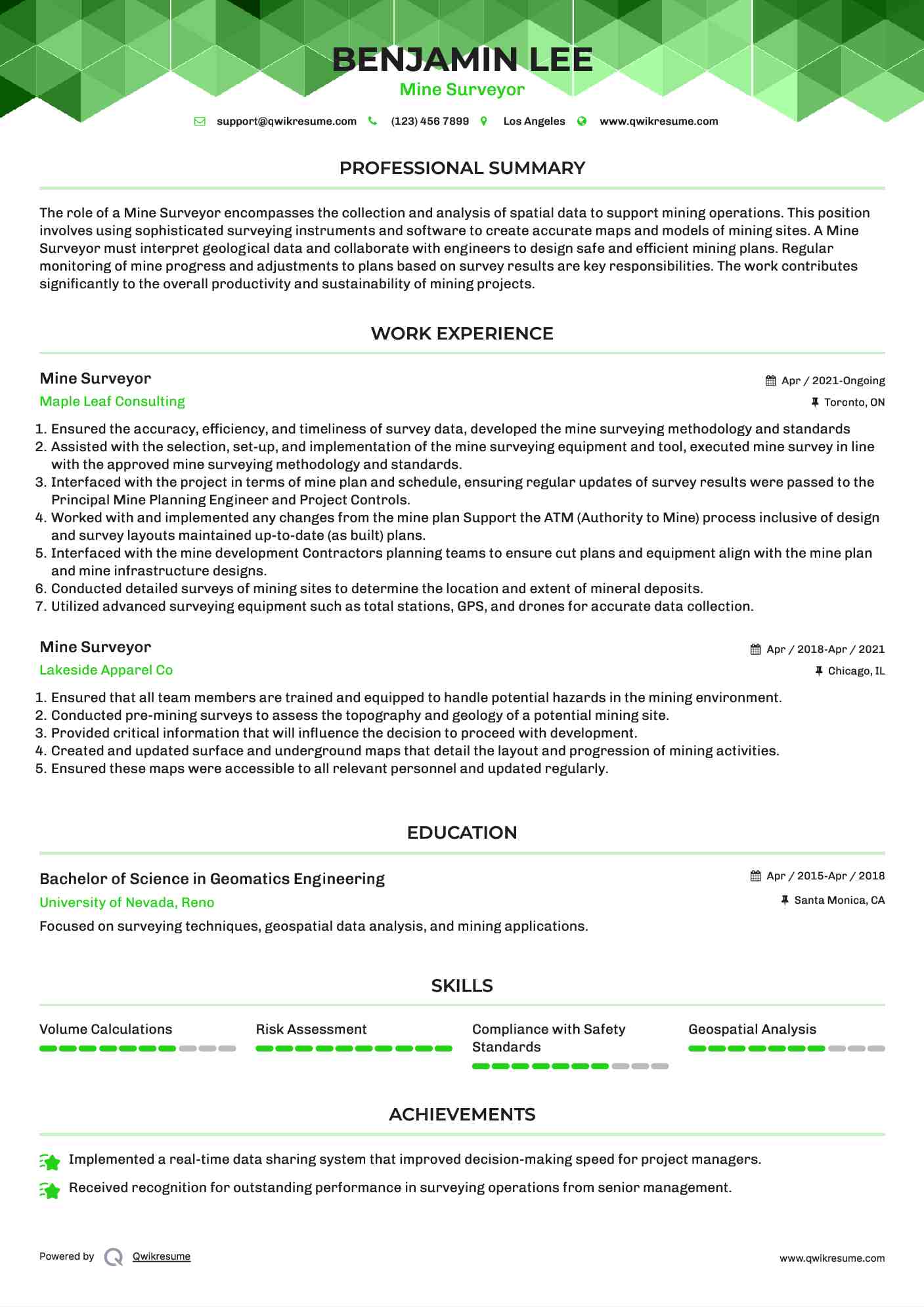 Mine Surveyor Resume Format