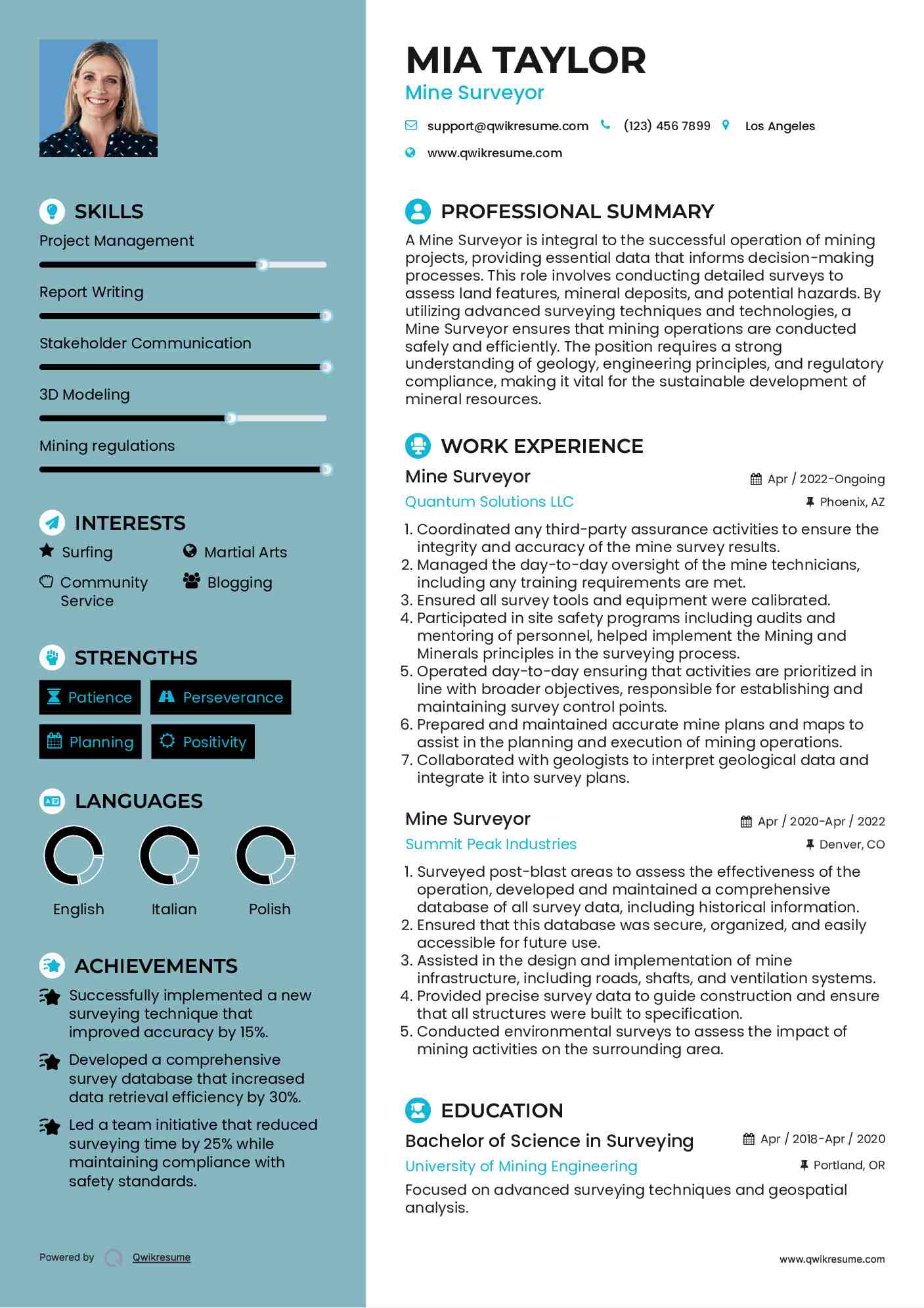 Mine Surveyor Resume Template