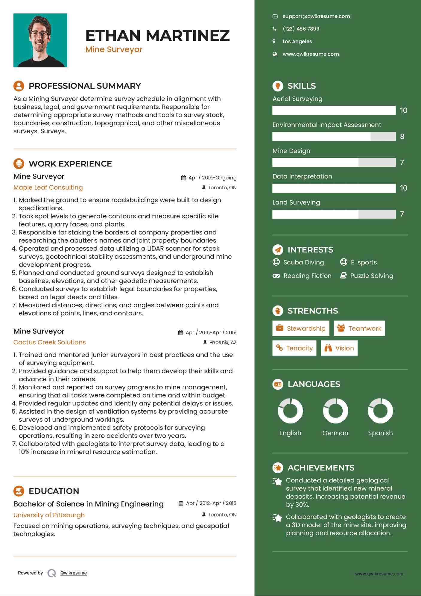 Mine Surveyor Resume Template