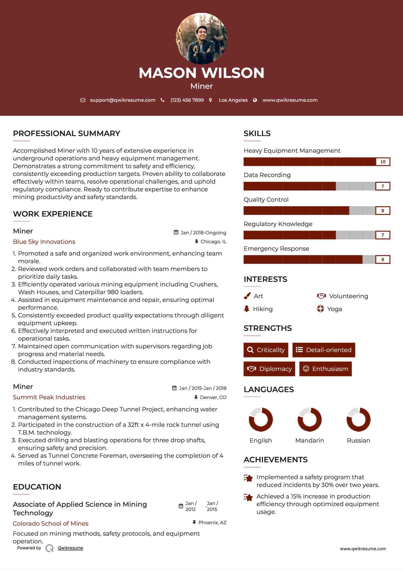 Miner Resume Template