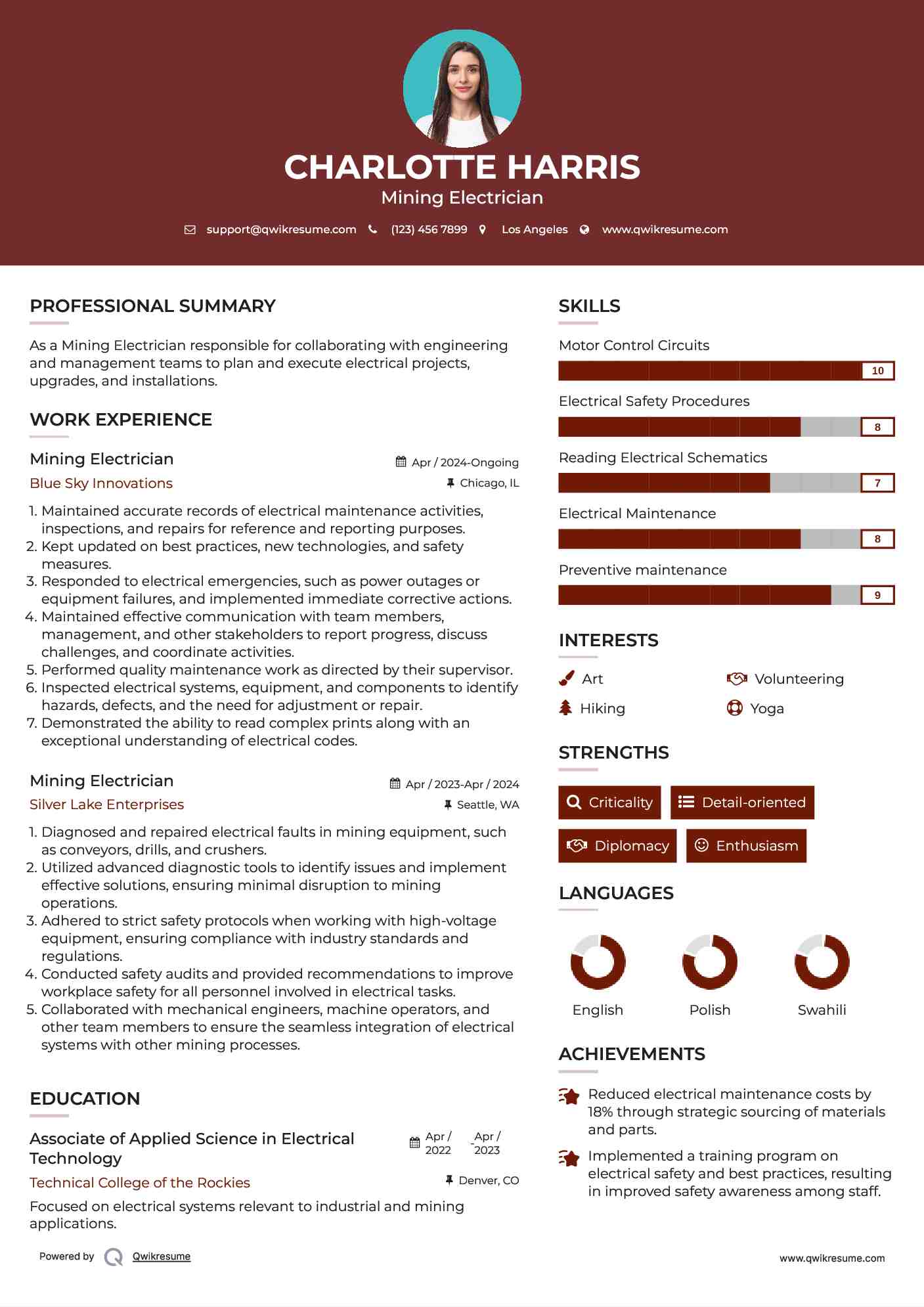 Mining Electrician Resume Template