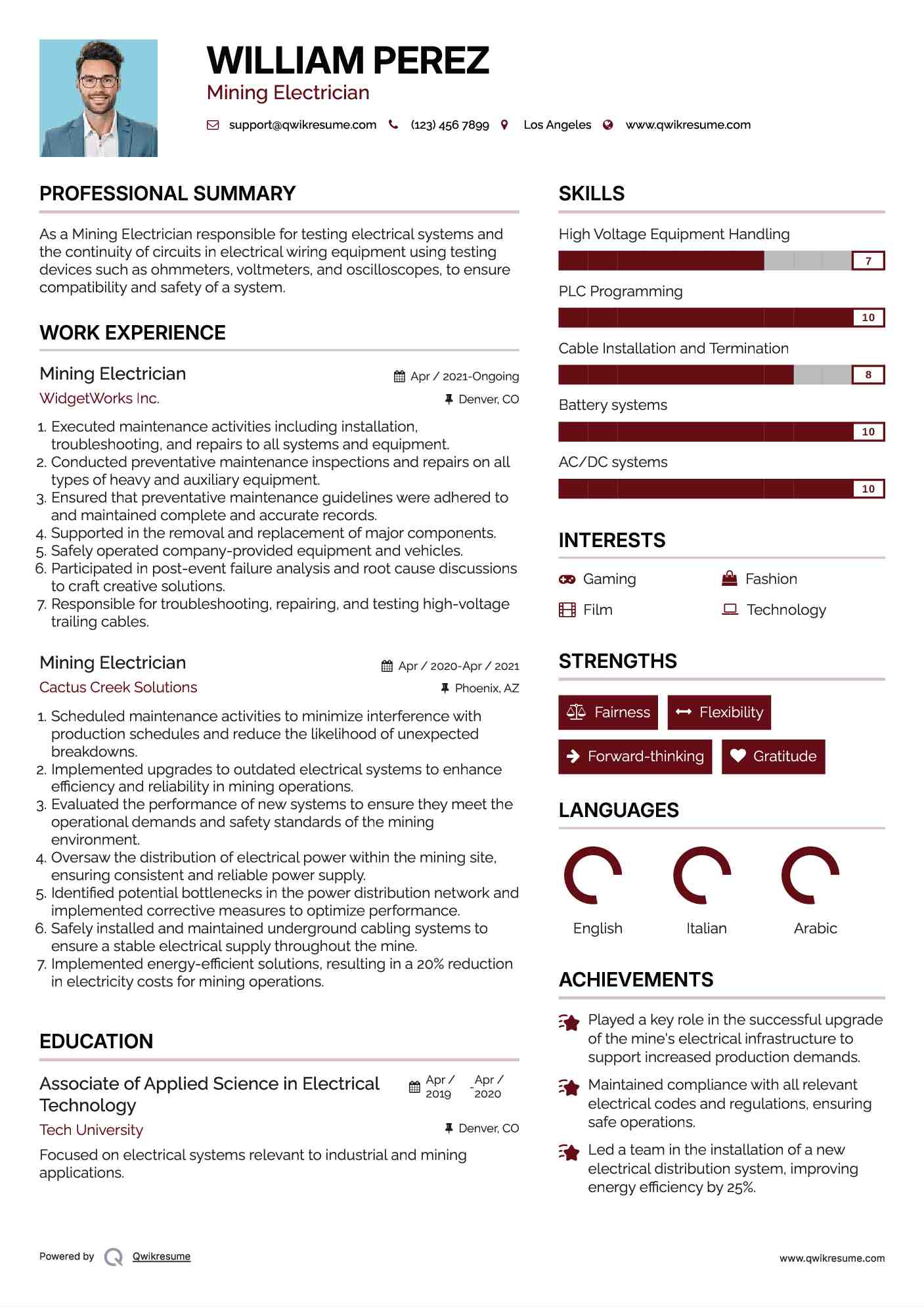 Mining Electrician Resume Template