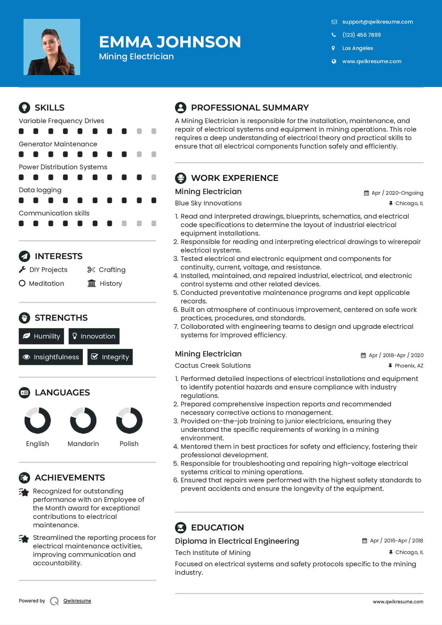 Mining Electrician Resume Template