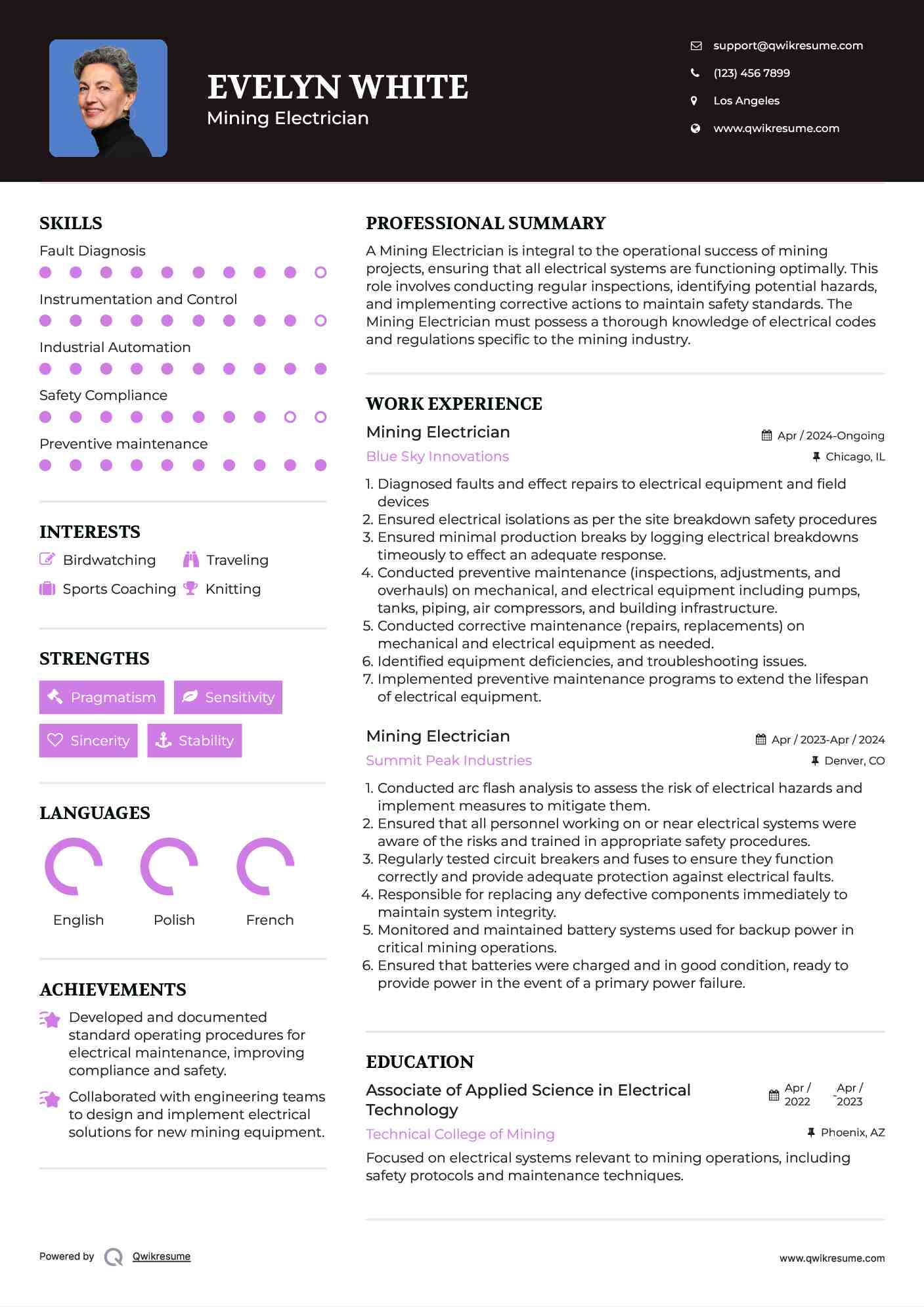 Mining Electrician Resume Model