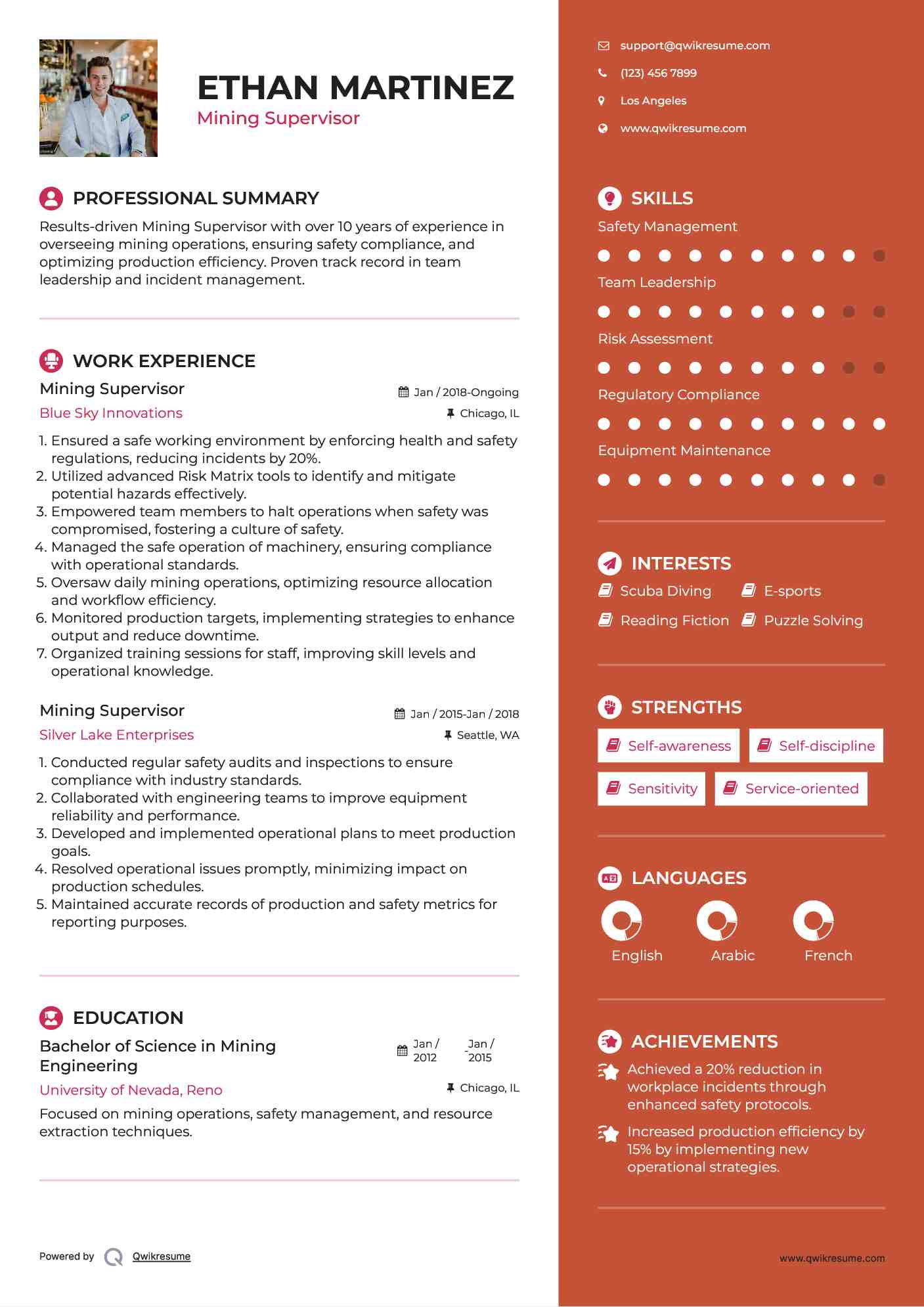 Mining Supervisor Resume Model