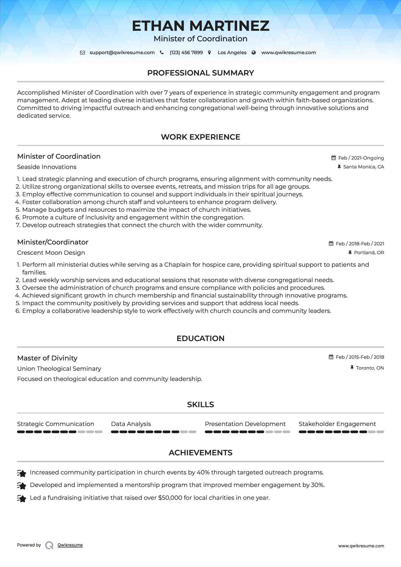Minister Resume Samples QwikResume