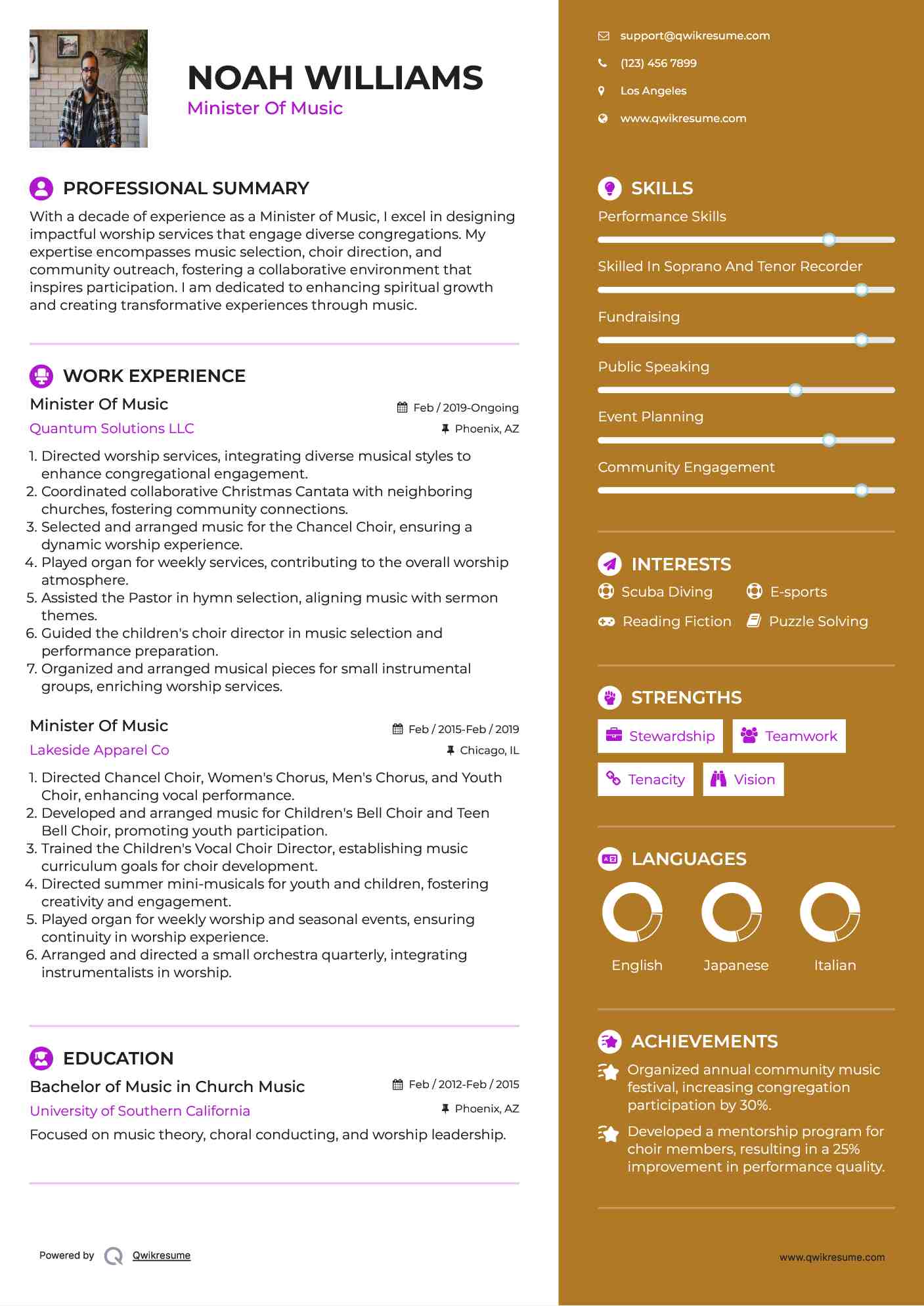 Minister Of Music Resume Format