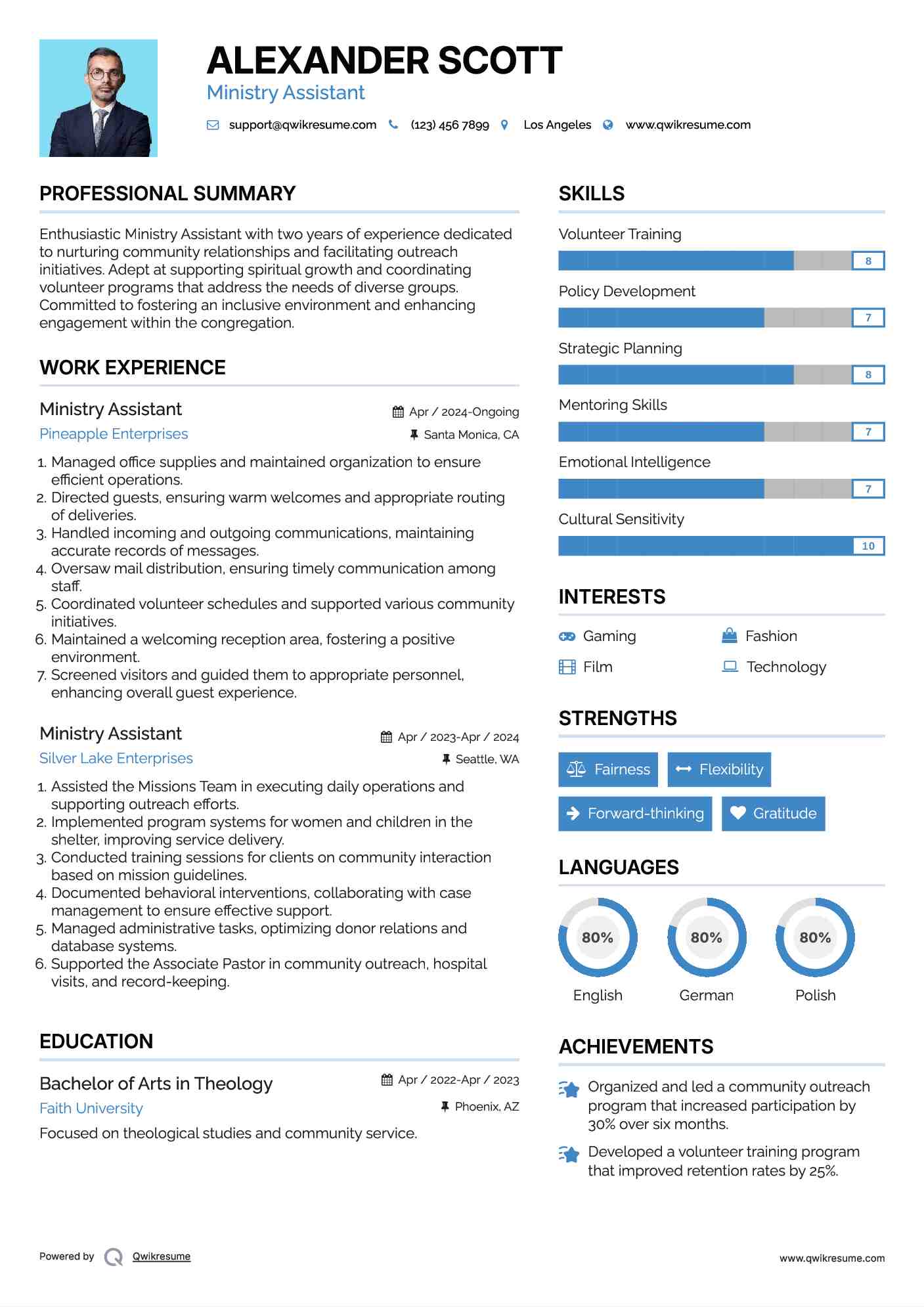 Ministry Assistant Resume Model