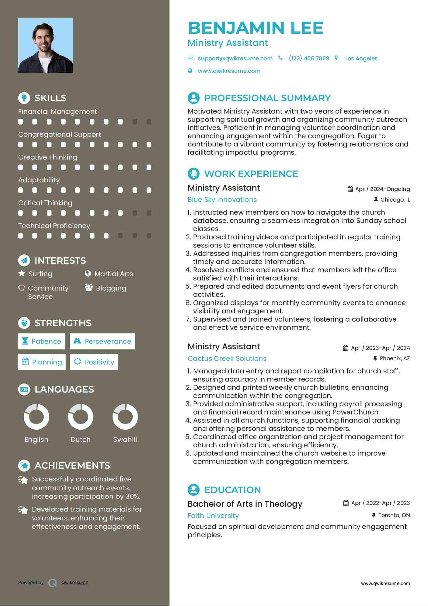 Ministry Assistant Resume Example