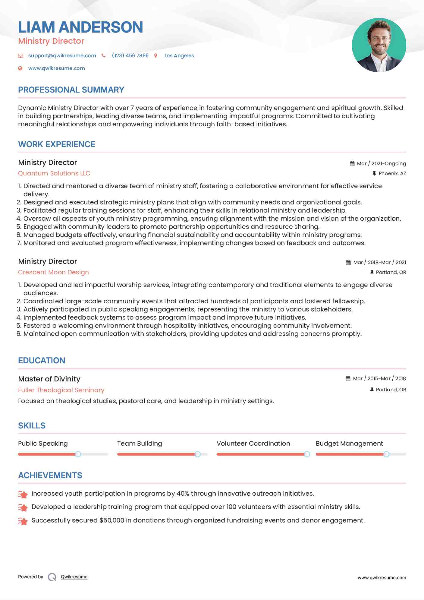 Ministry Director Resume Example