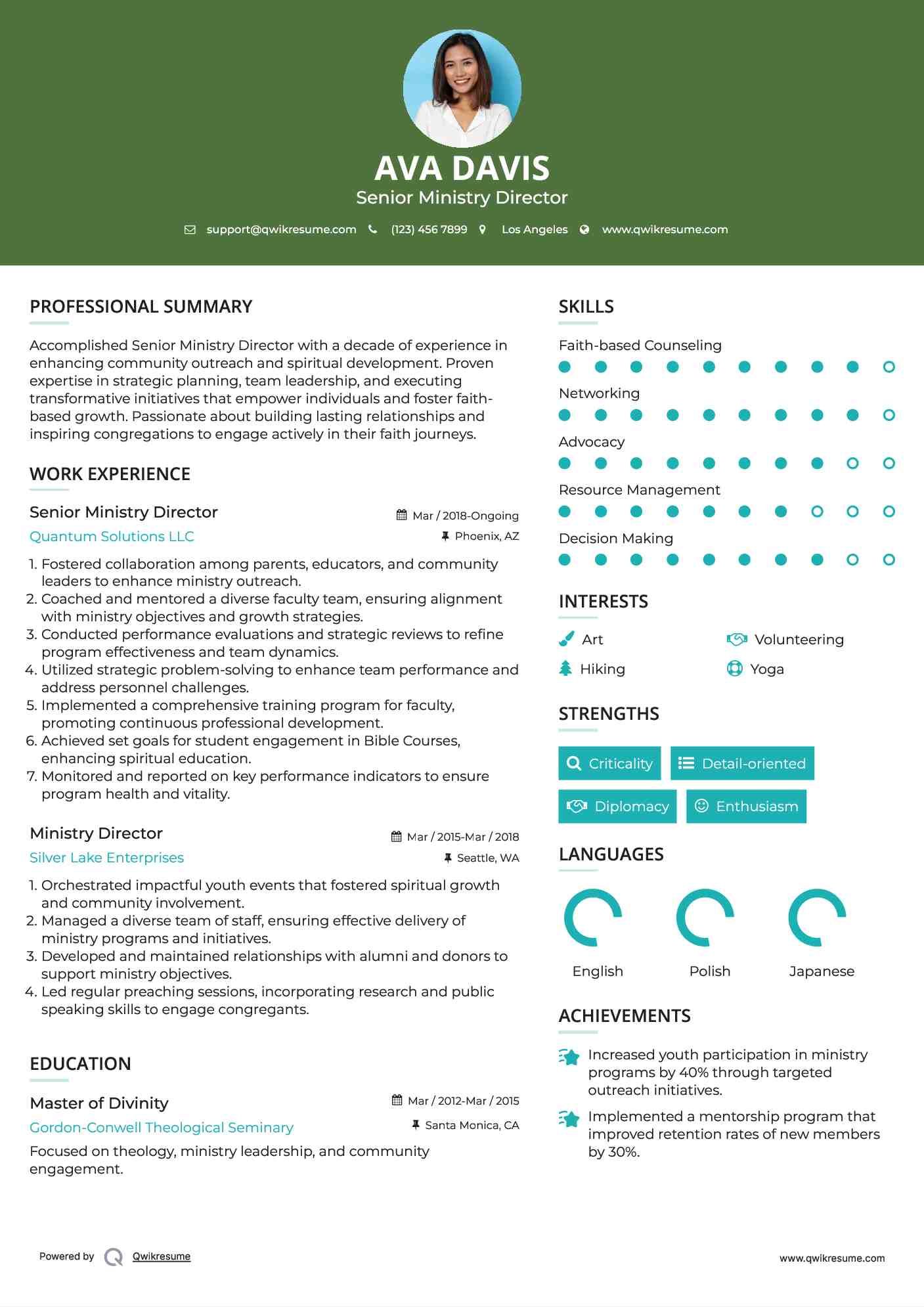 Senior Ministry Director Resume Template