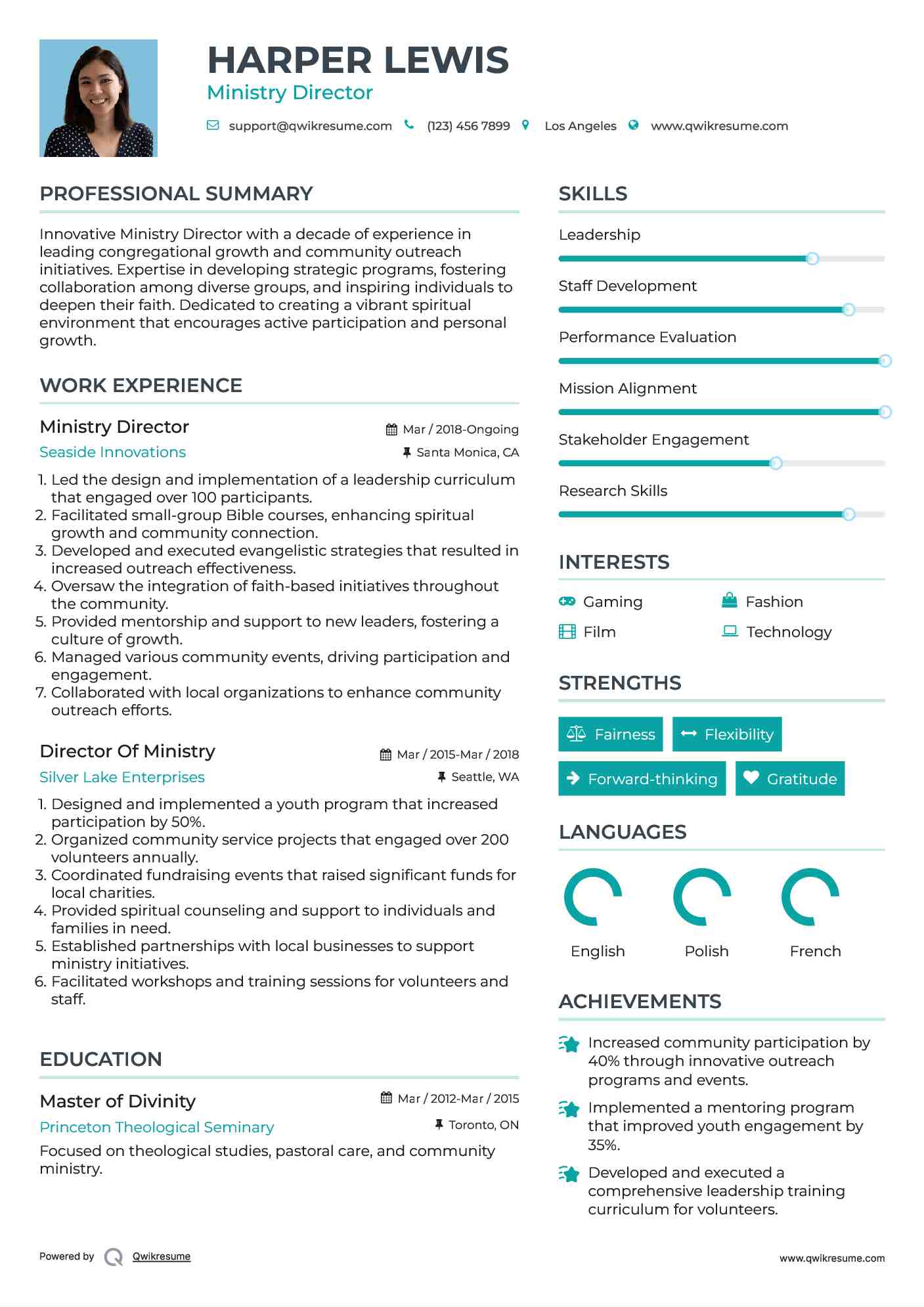 Ministry Director Resume Sample