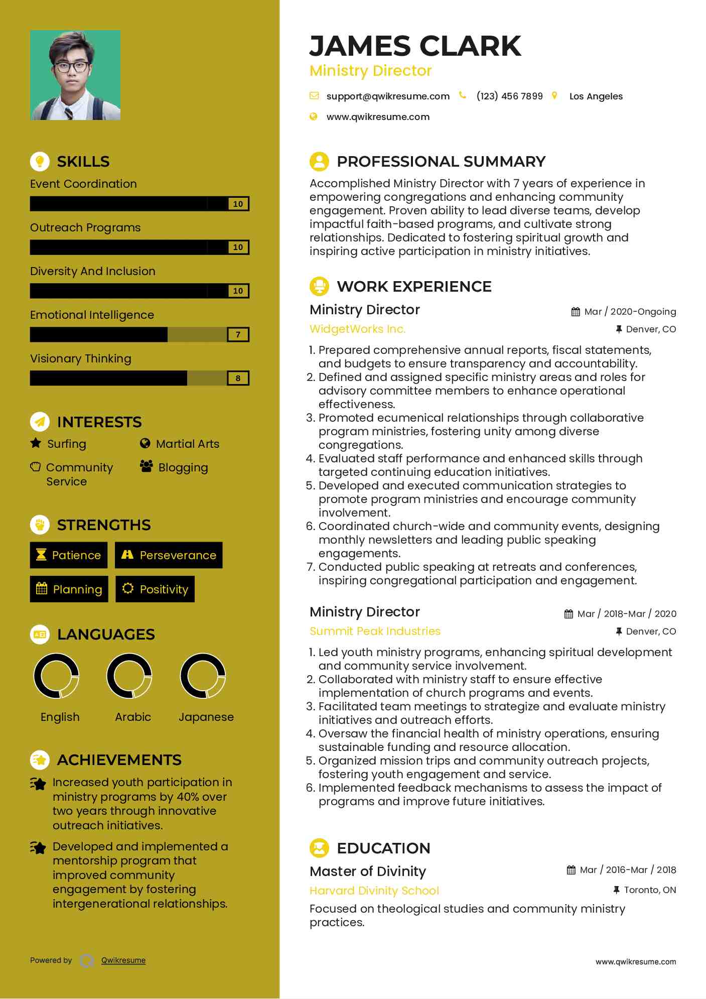 Ministry Director Resume Format