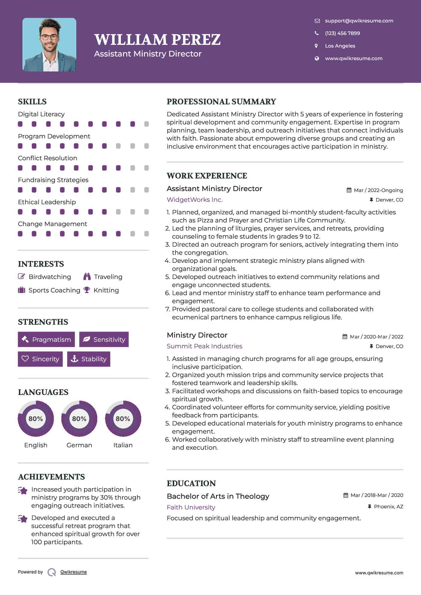 Assistant Ministry Director Resume Template