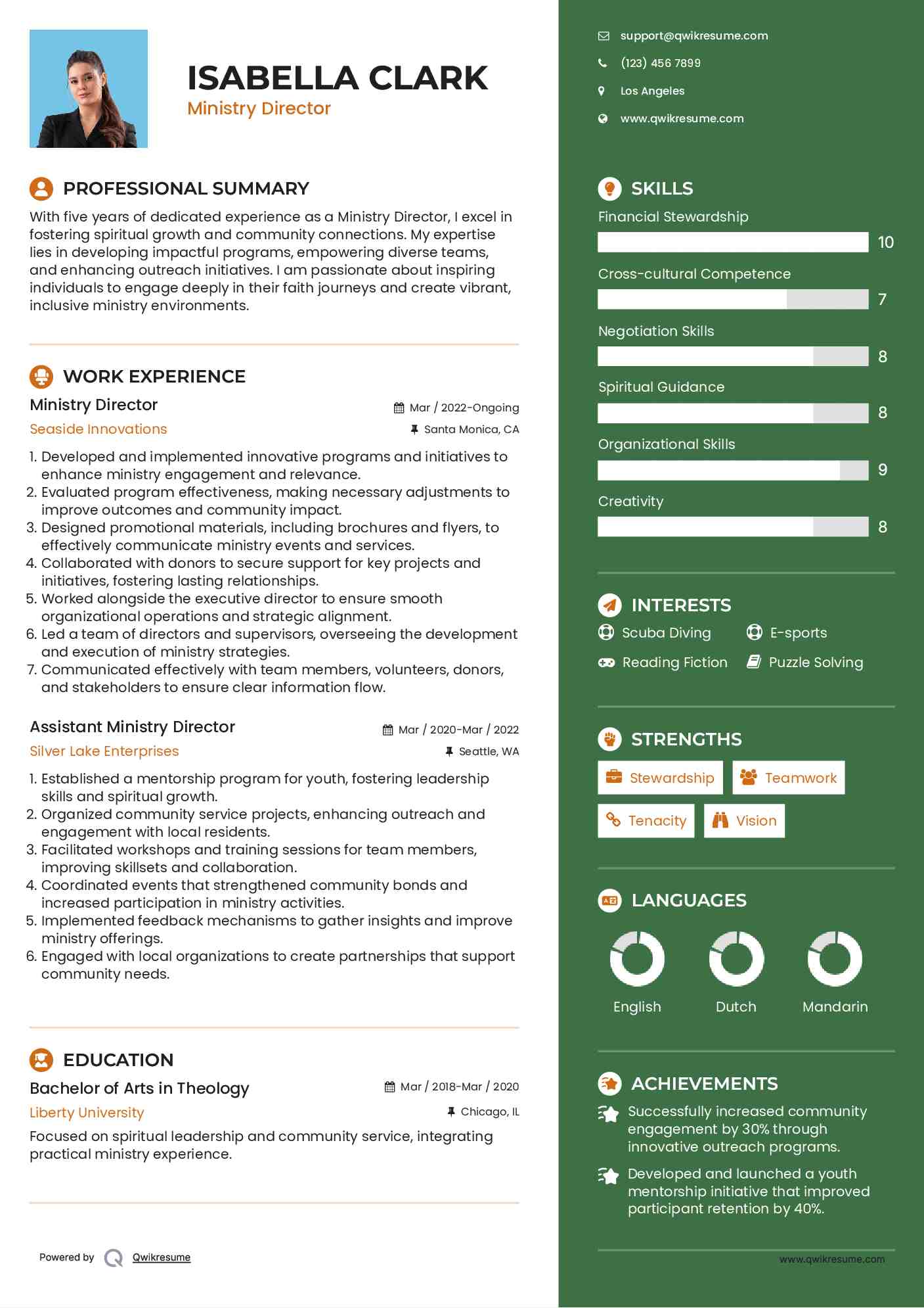 Ministry Director Resume Template