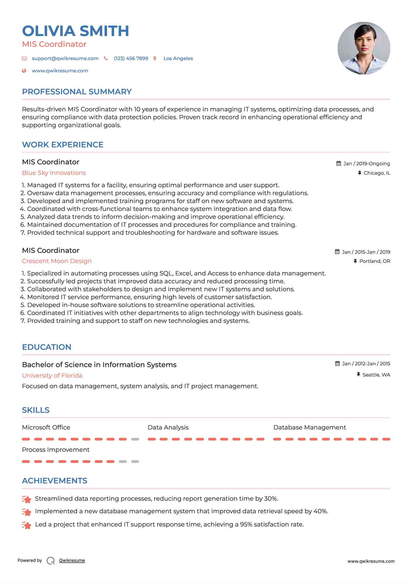 MIS Coordinator Resume Format