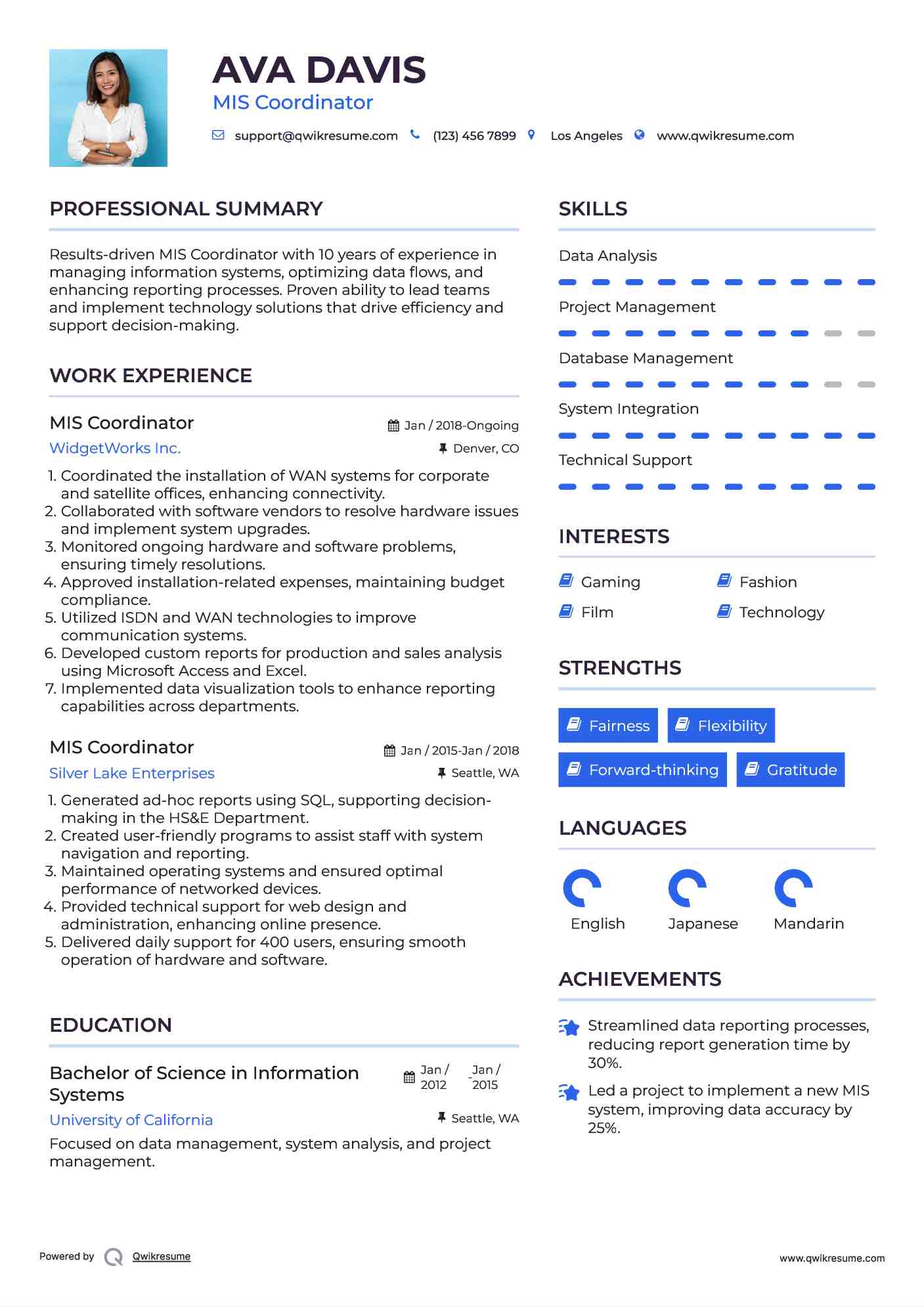 MIS Coordinator Resume Example