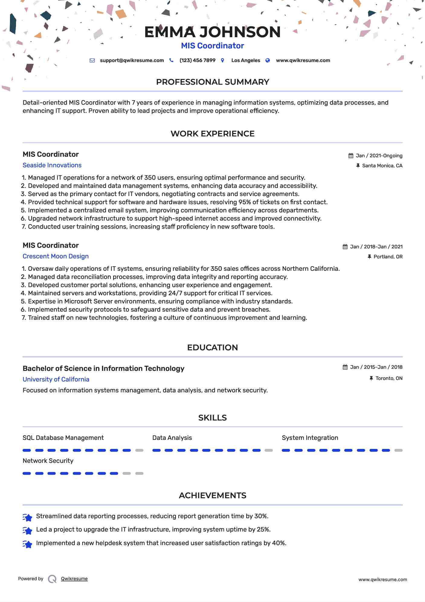MIS Coordinator Resume Template