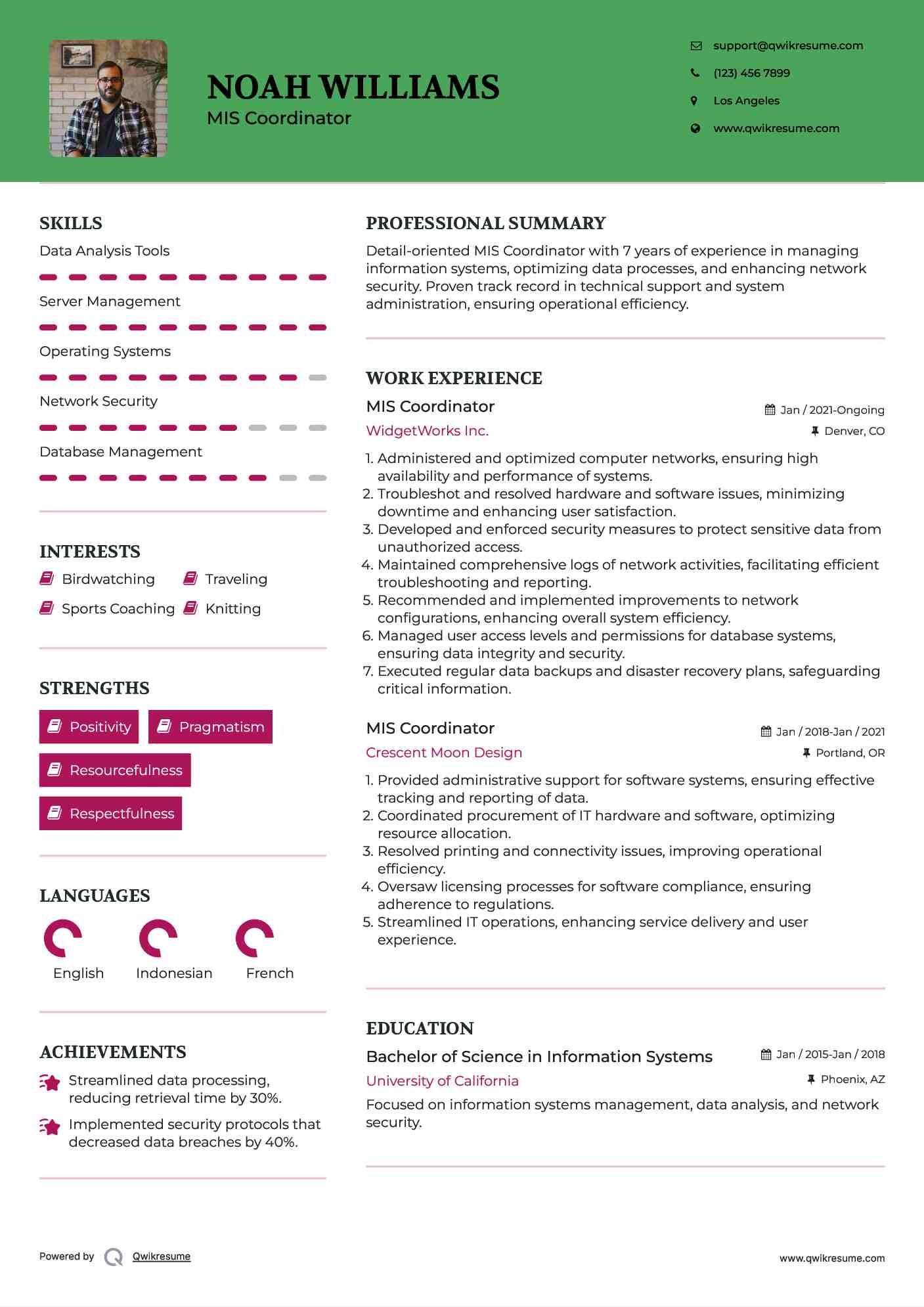 MIS Coordinator Resume Example
