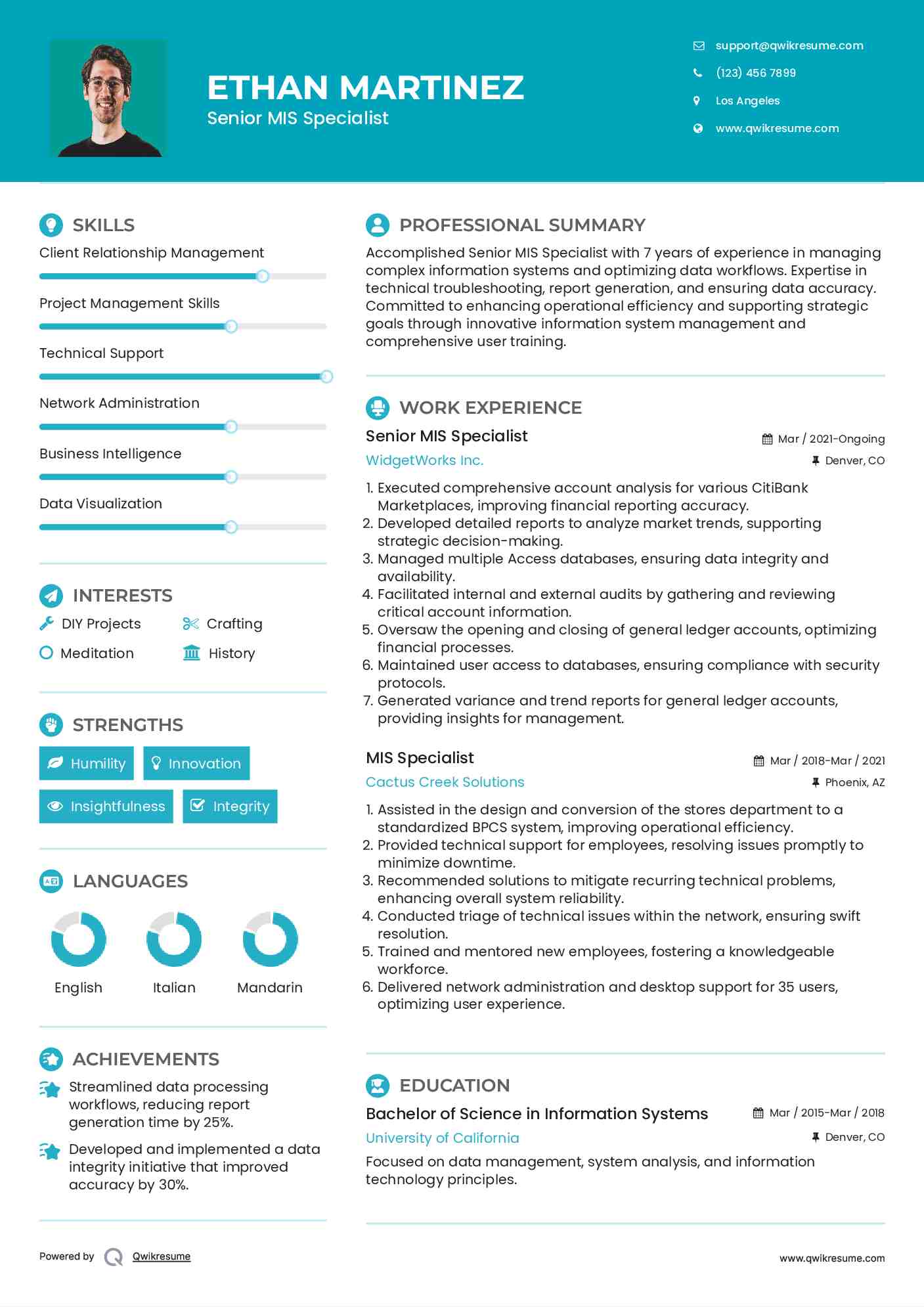 Senior MIS Specialist Resume Format