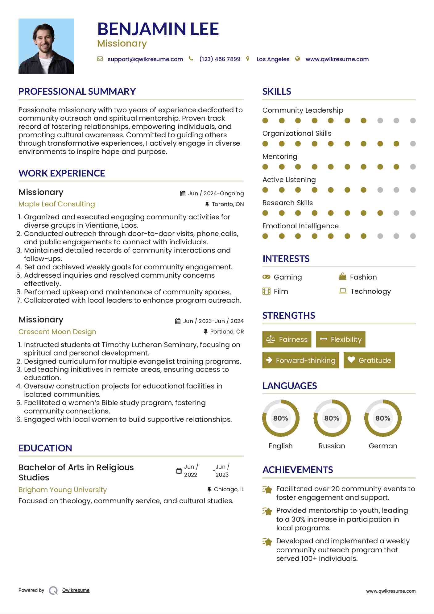 Missionary Resume Format
