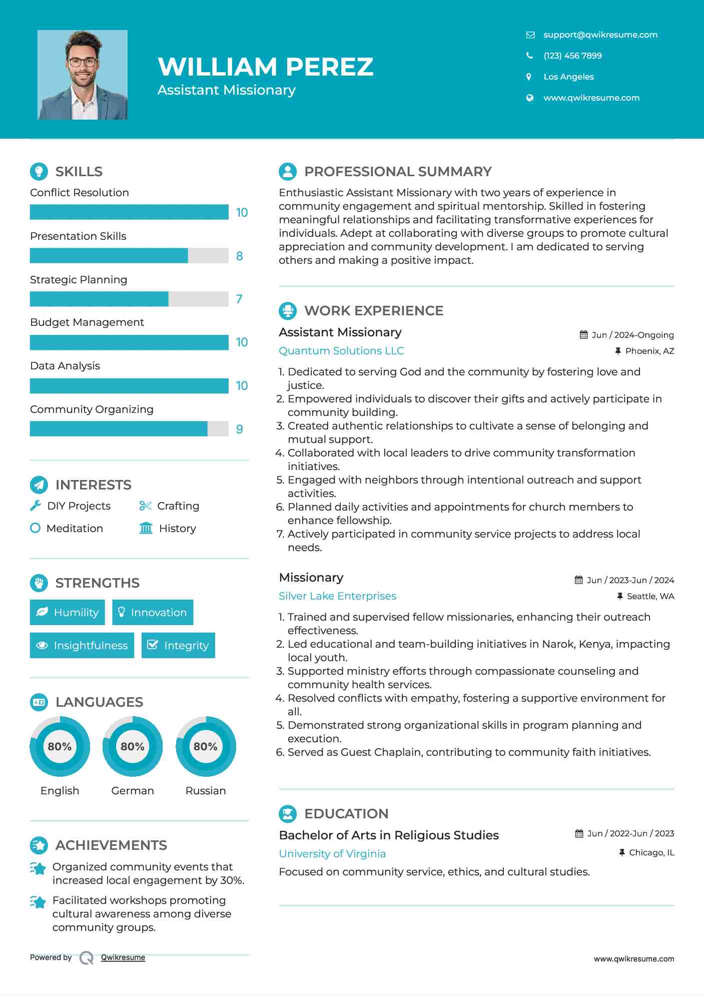 Assistant Missionary Resume Sample