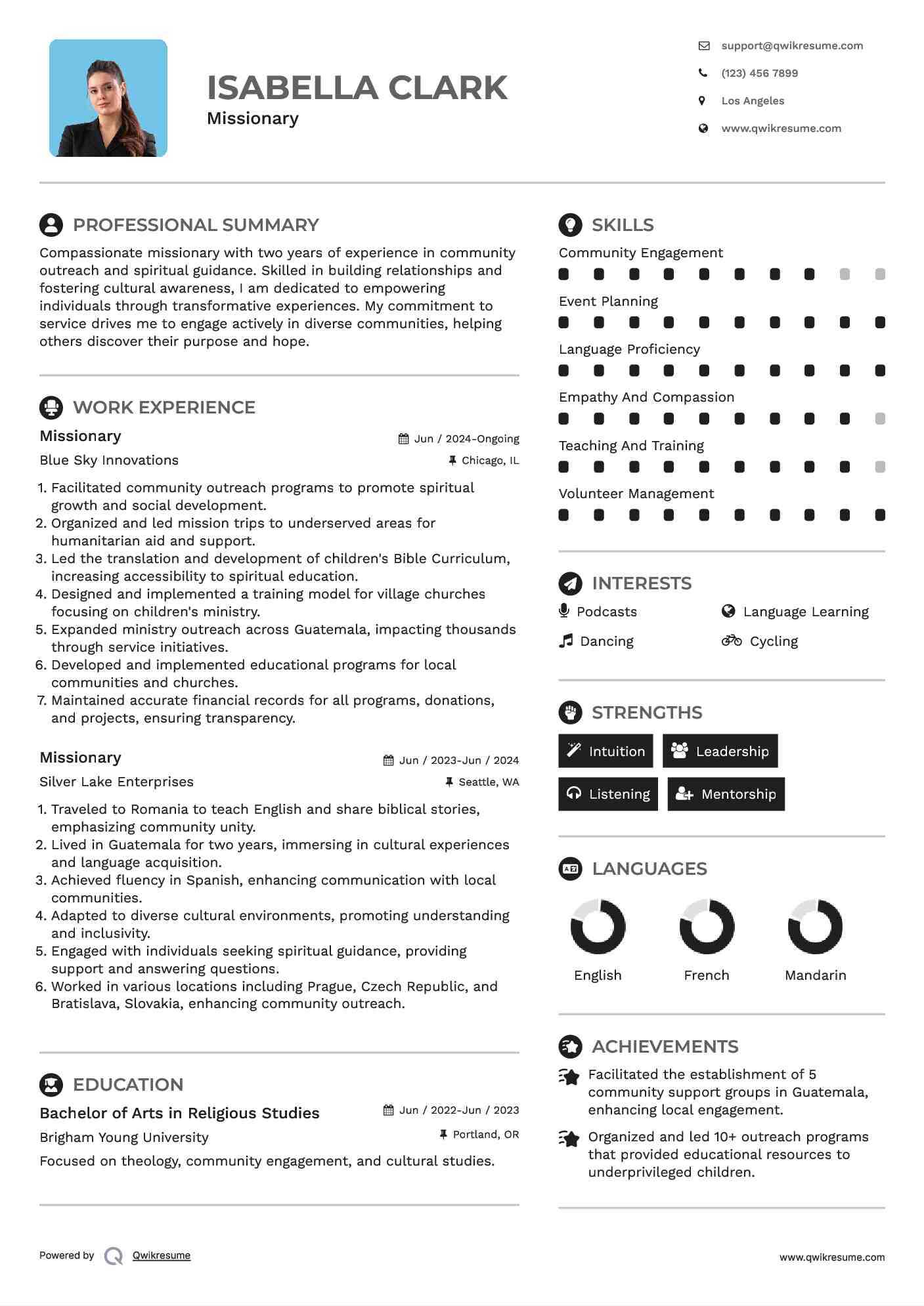 Missionary Resume Template