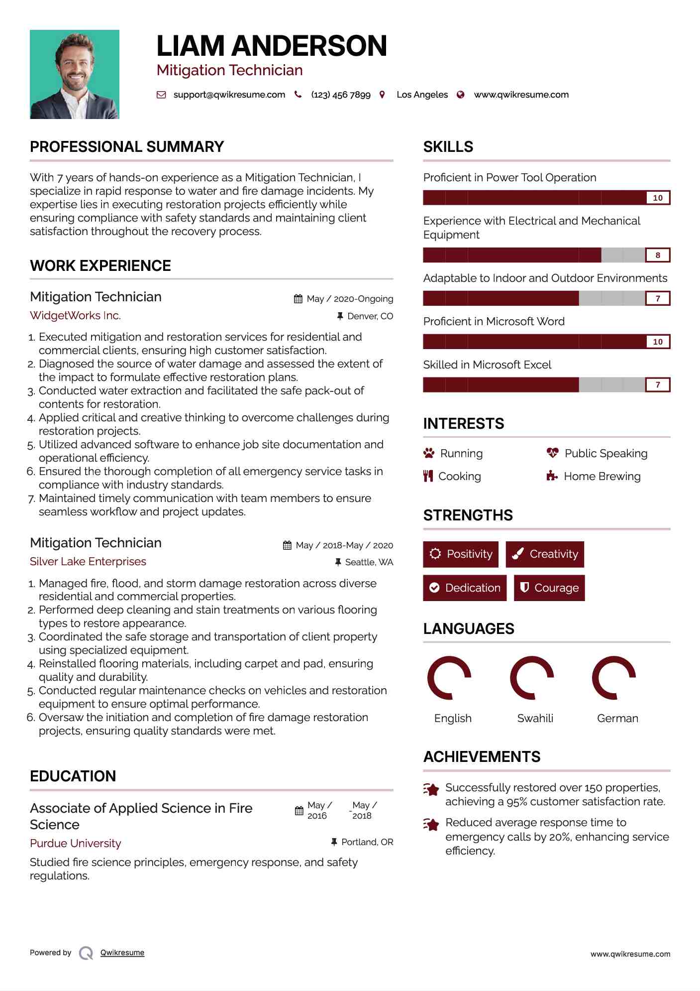 Mitigation Technician Resume Model