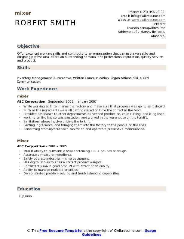 Mixer Resume Samples QwikResume