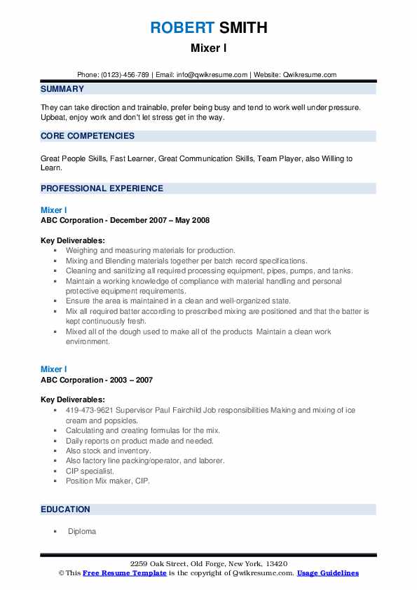 Mixer Resume Samples QwikResume