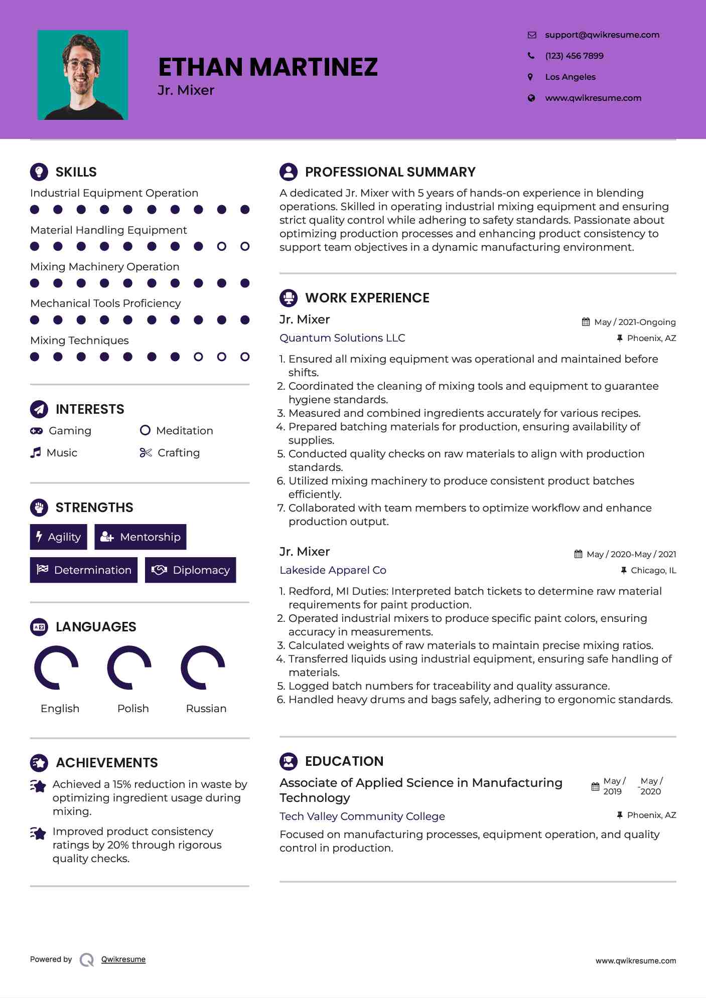 Mixer Resume Samples QwikResume