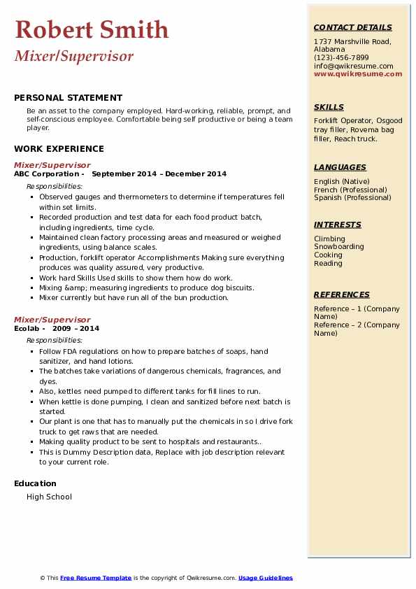 Mixer Resume Samples QwikResume