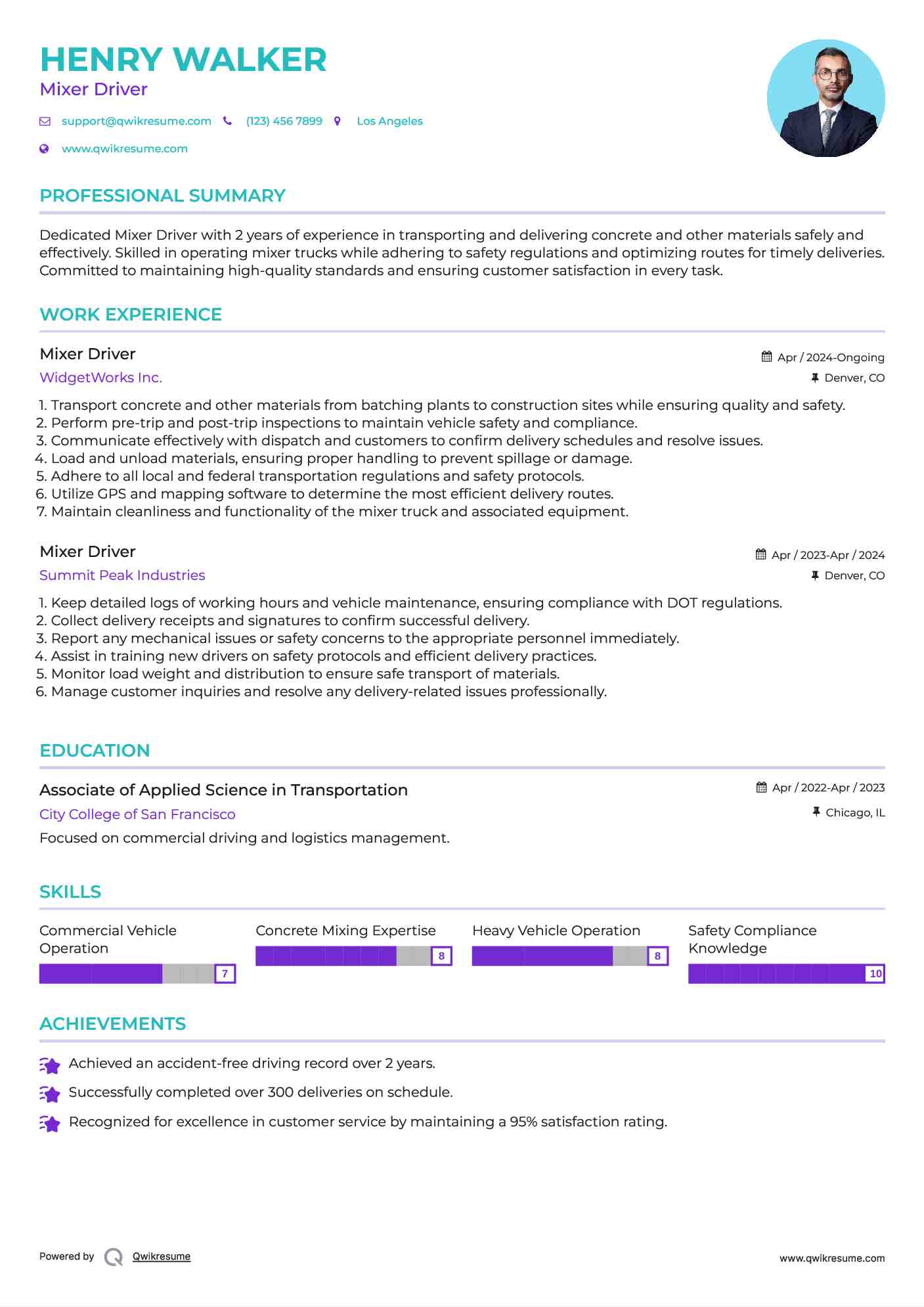 Mixer Driver Resume Example