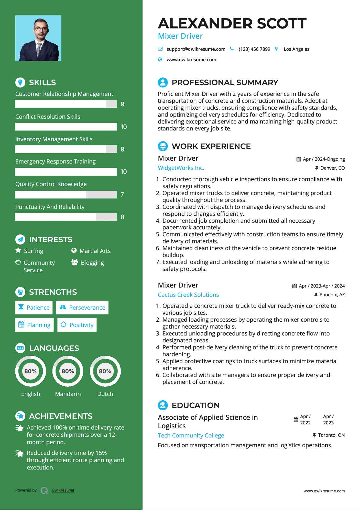 Mixer Driver Resume Model