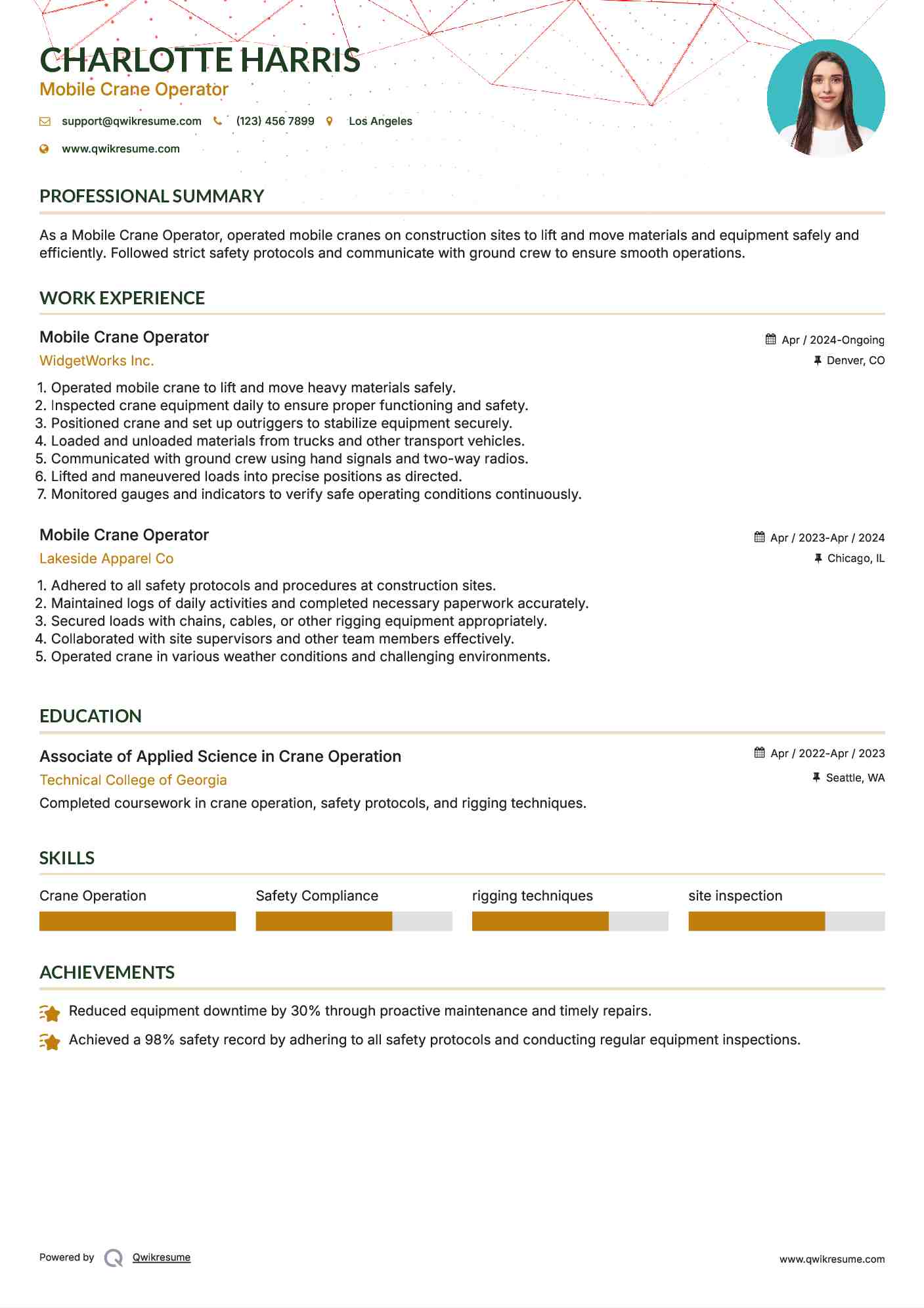 Mobile Crane Operator Resume Format